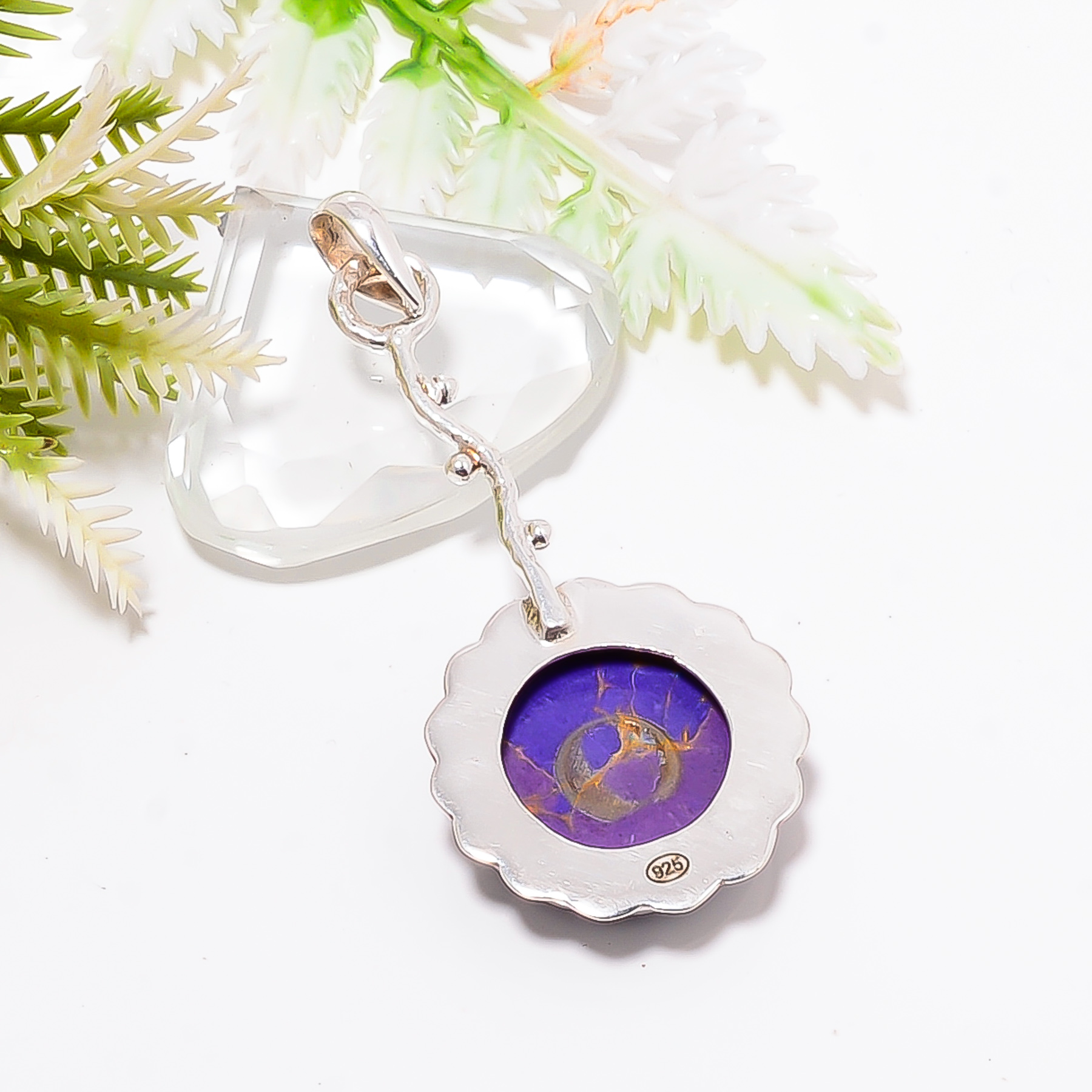 Copper Purple Turquoise - Simulated 925 Solid Sterling Silver Pendant