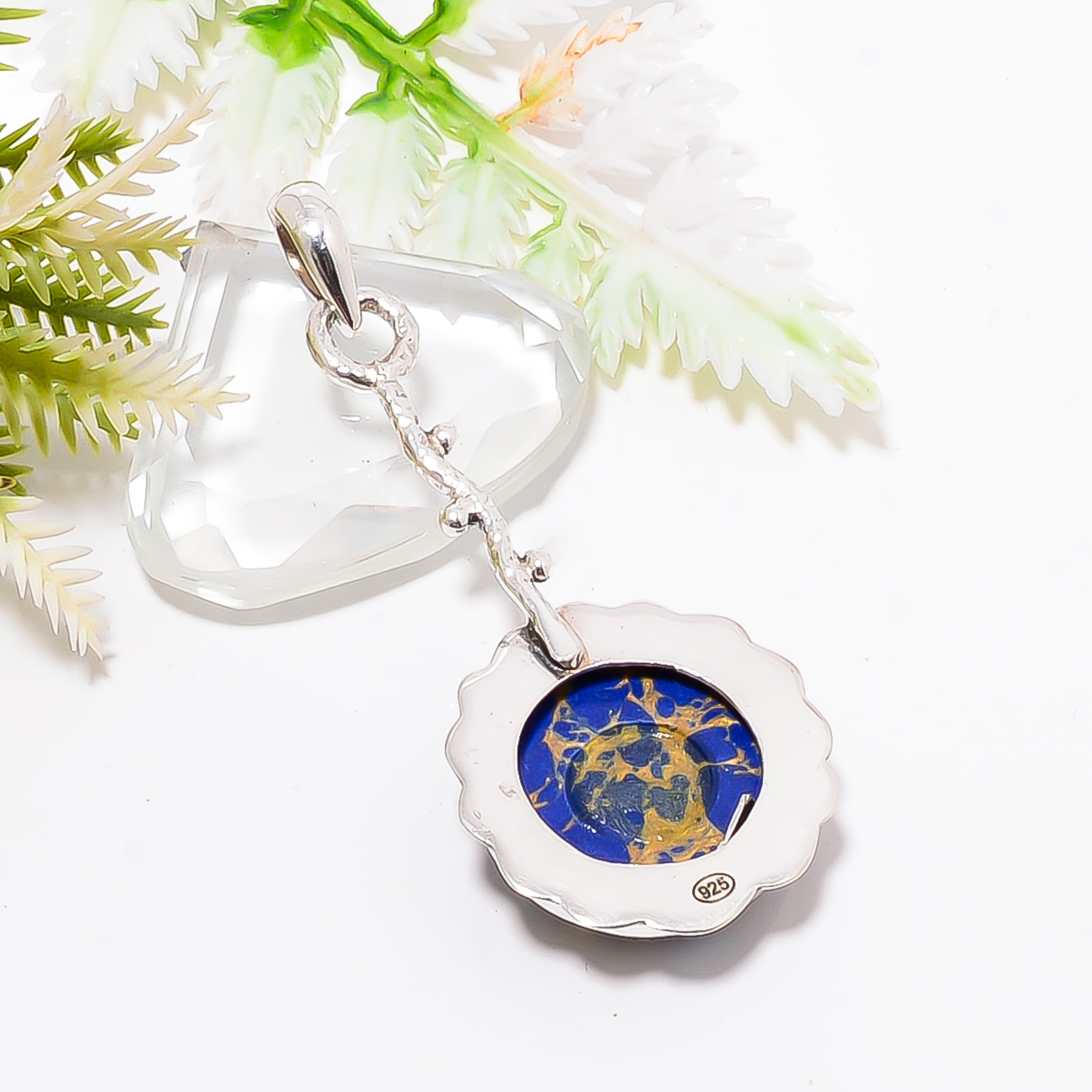 Copper Lapis Lazuli - Simulated 925 Solid Sterling Silver Pendant