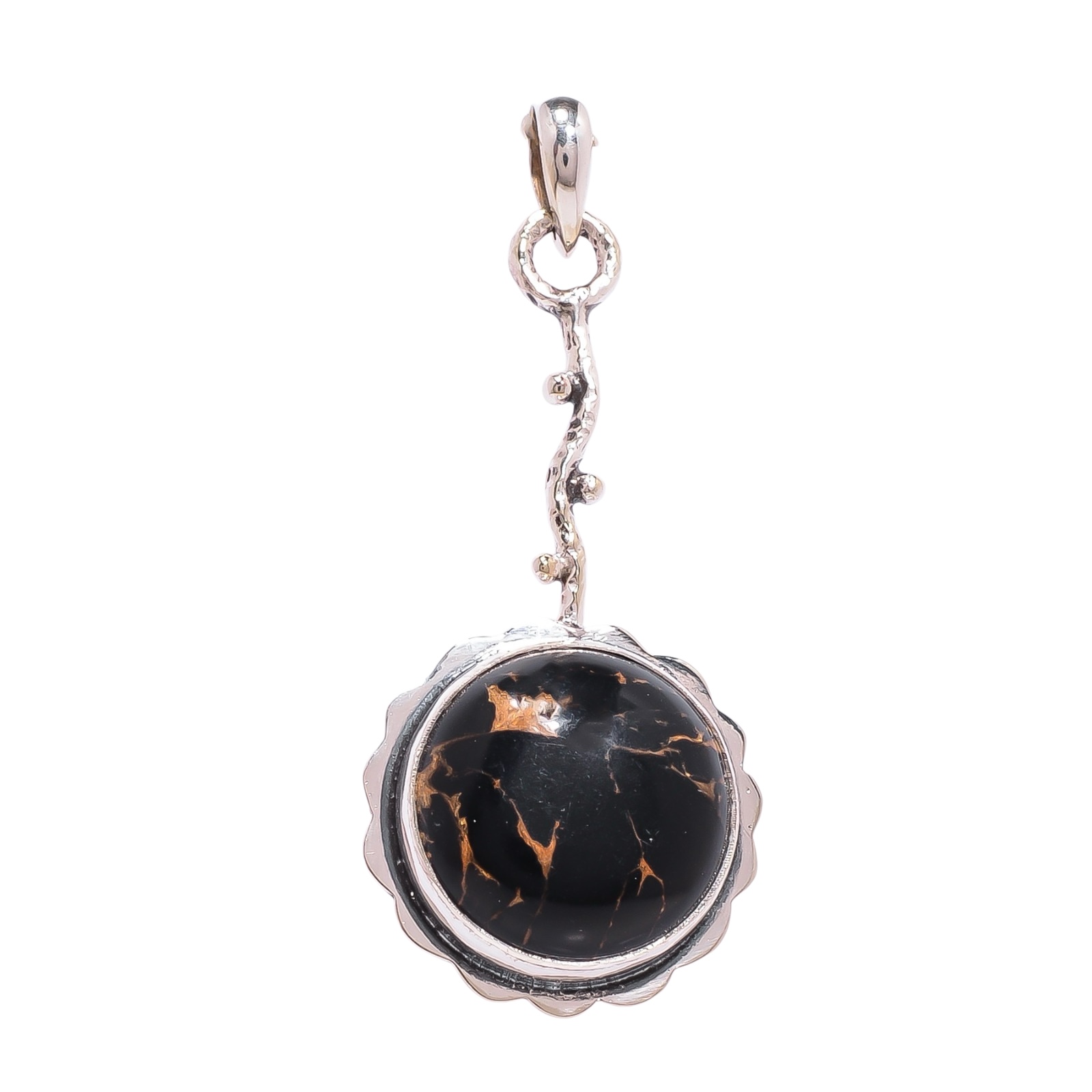 Copper Black Turquoise - Simulated 925 Solid Sterling Silver Pendant