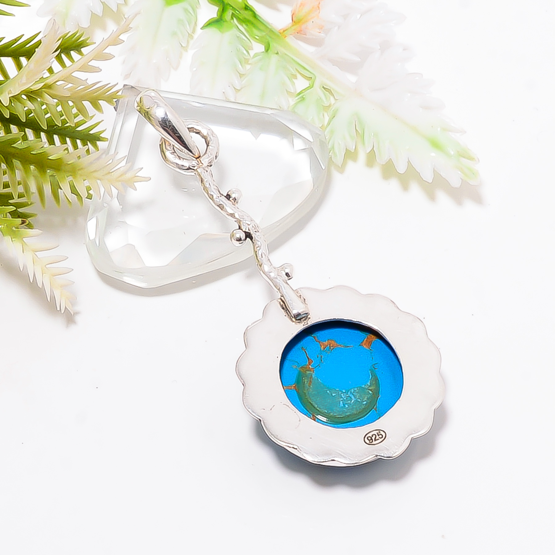 Copper Blue Turquoise - Simulated 925 Solid Sterling Silver Pendant