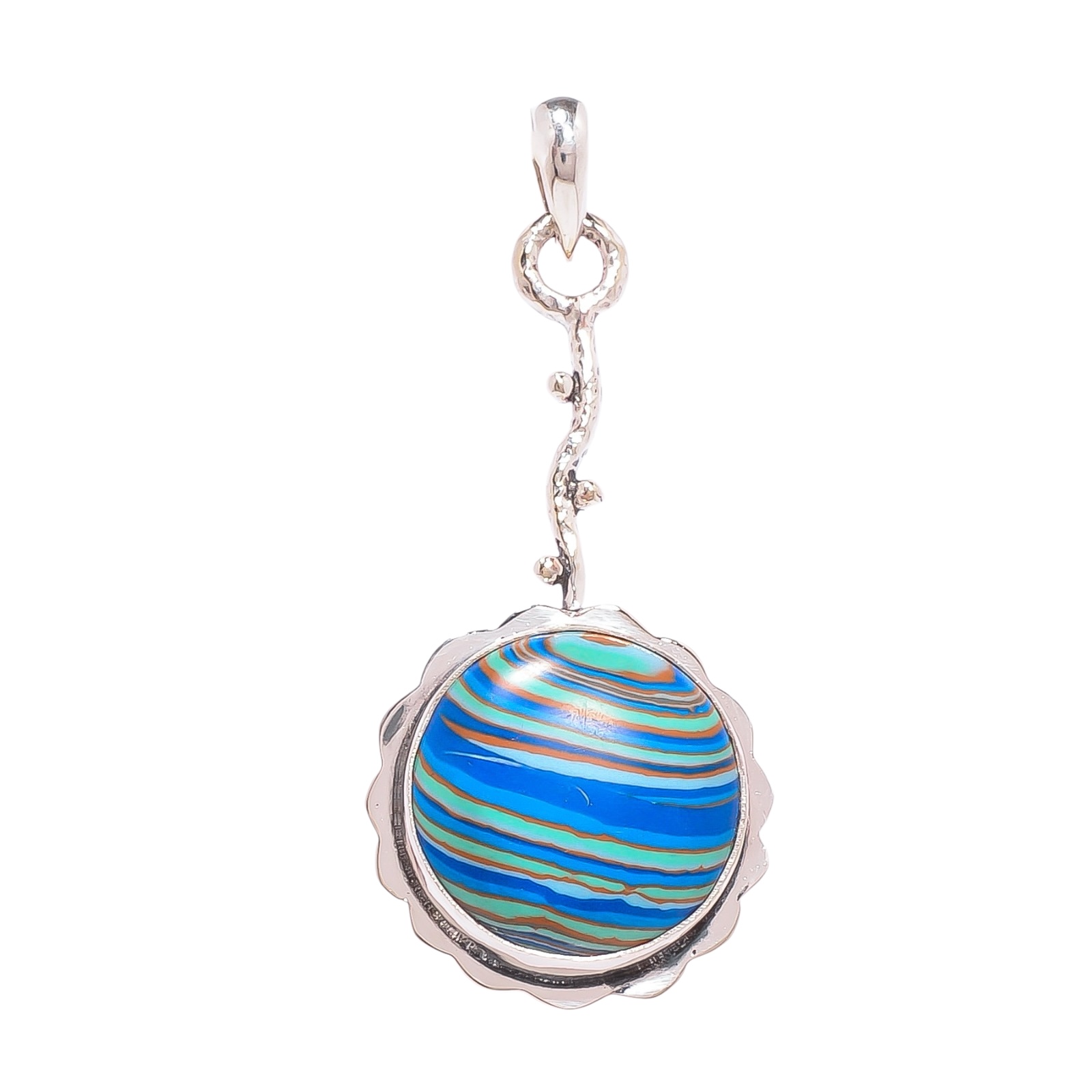 Blue Rainbow Calsilica - Simulated 925 Solid Sterling Silver Pendant