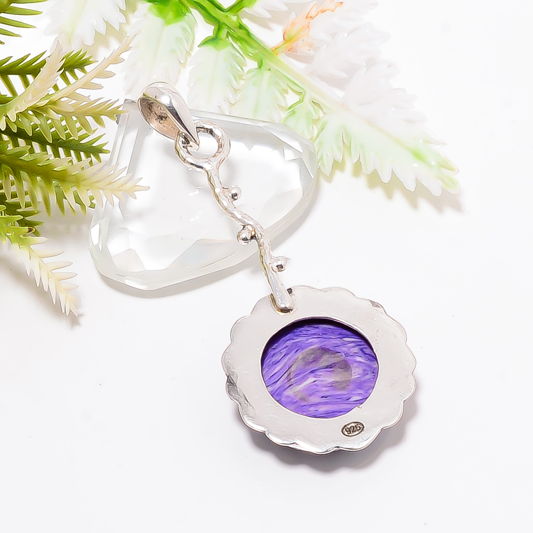 Purple Charoite - Simulated 925 Solid Sterling Silver Pendant