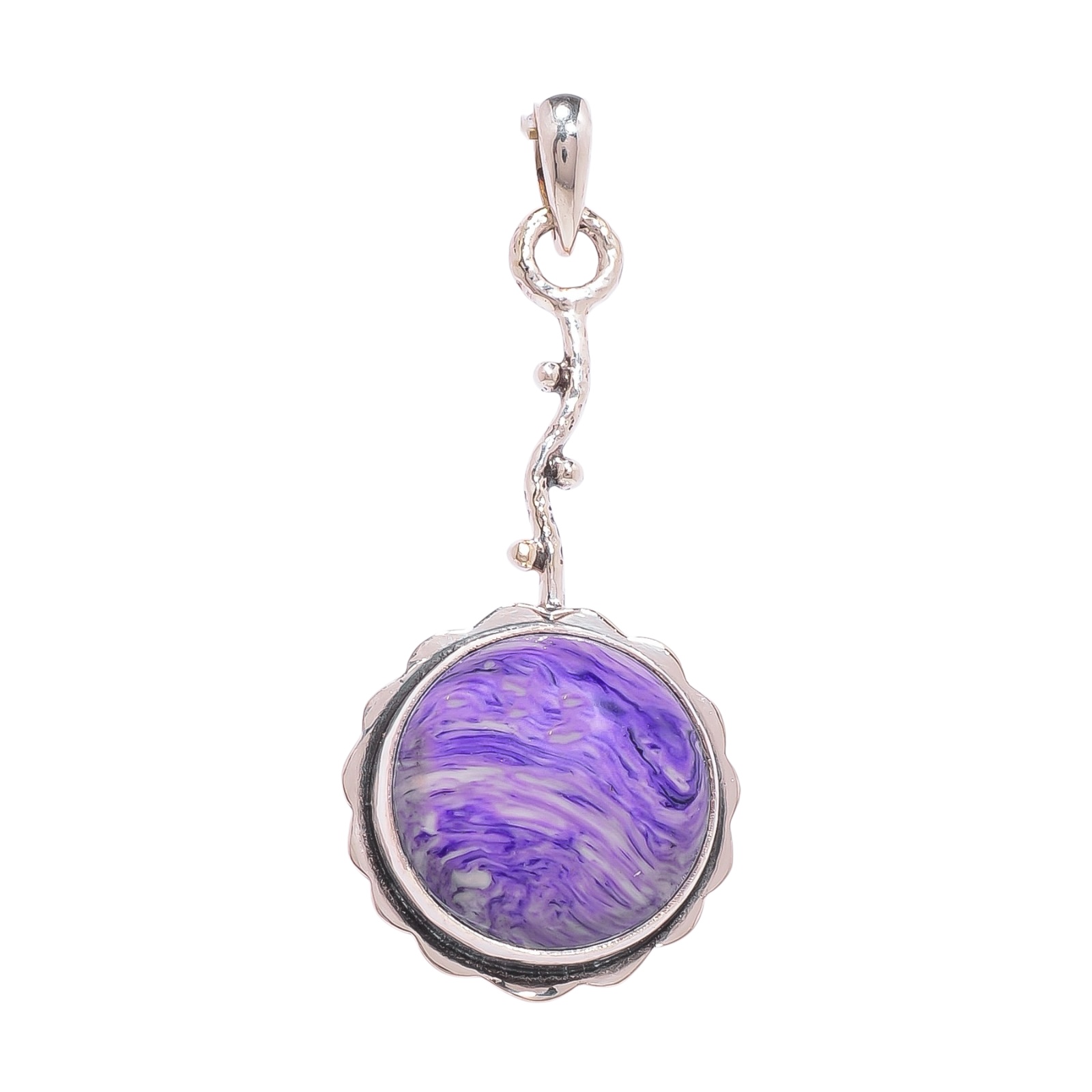 Purple Charoite - Simulated 925 Solid Sterling Silver Pendant