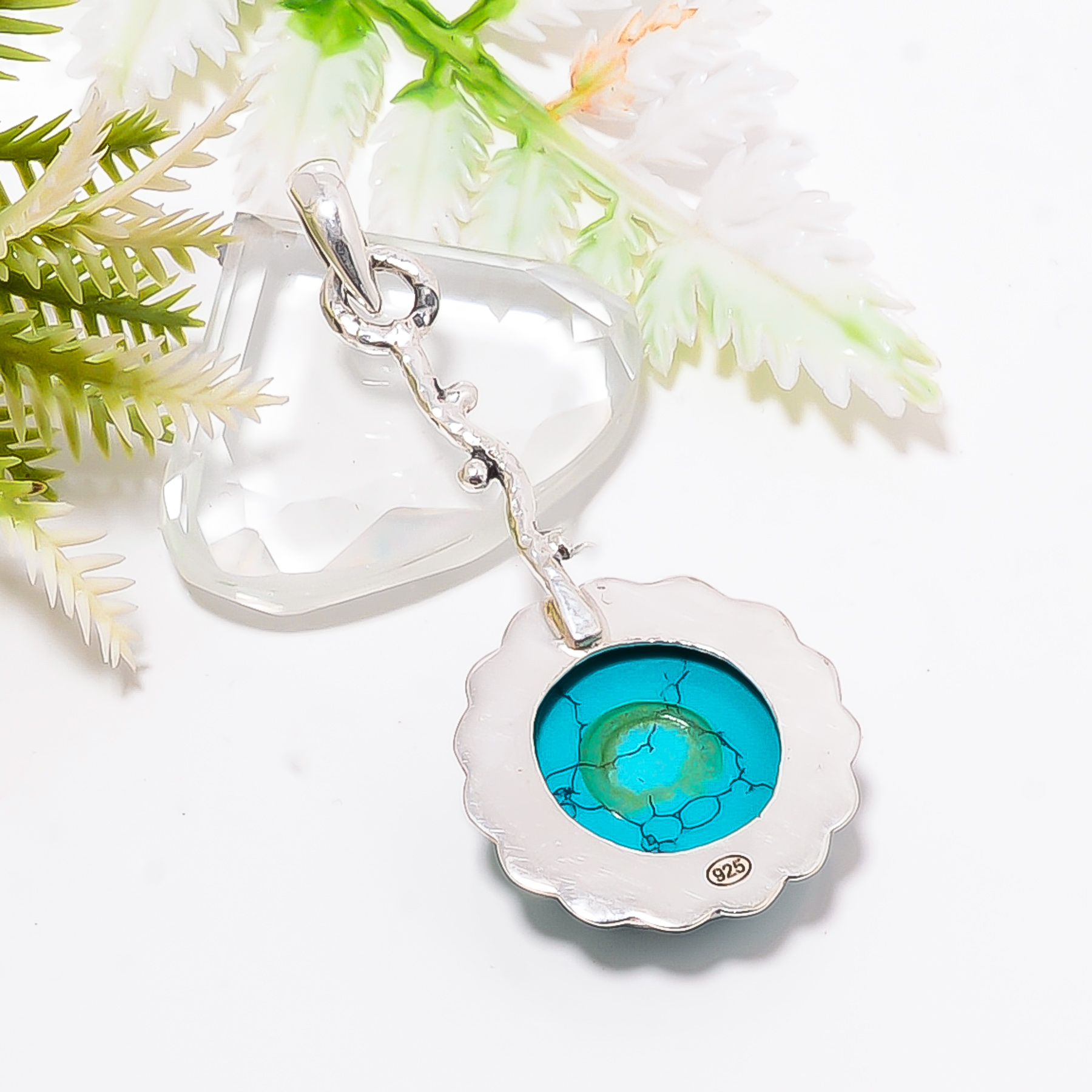 Turquoise - Simulated 925 Solid Sterling Silver Pendant