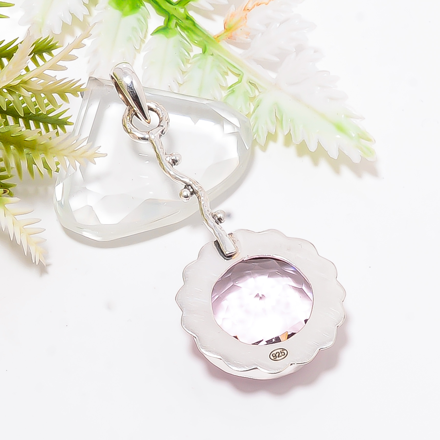 Pink Kunzite - Simulated 925 Solid Sterling Silver Pendant