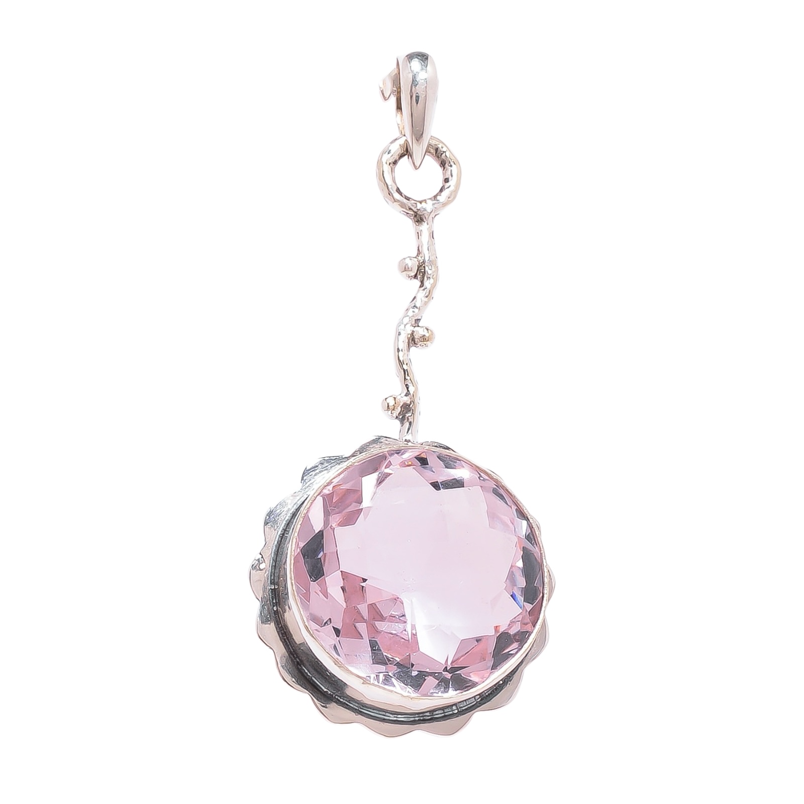 Pink Kunzite - Simulated 925 Solid Sterling Silver Pendant