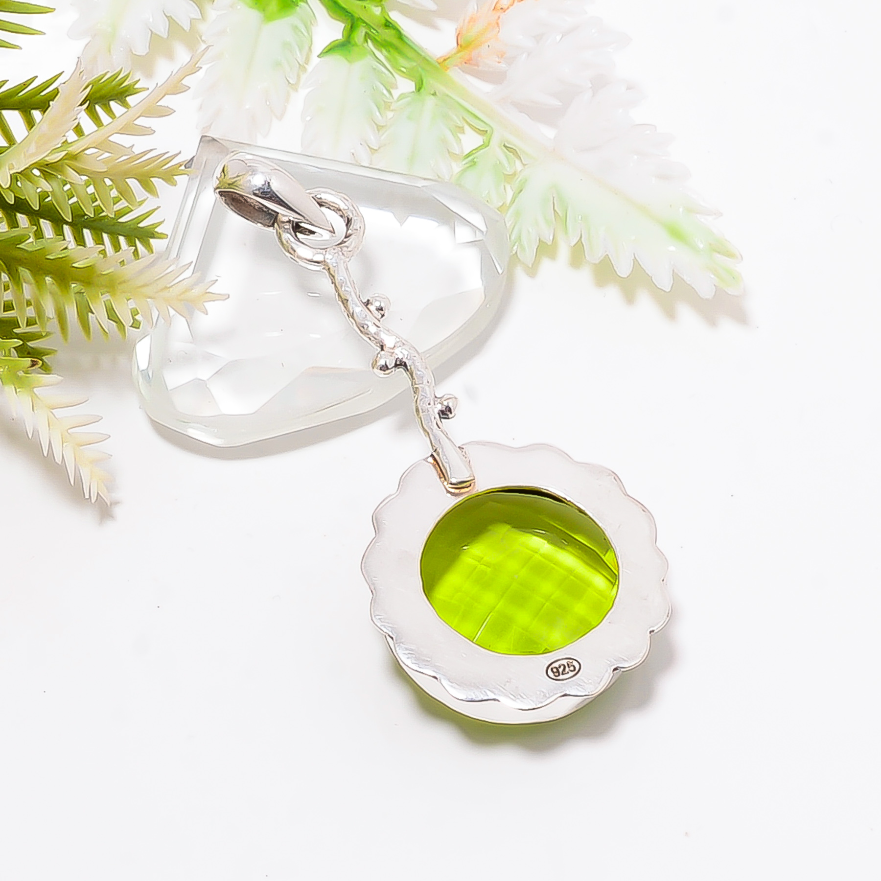 Peridot - Simulated 925 Solid Sterling Silver Pendant