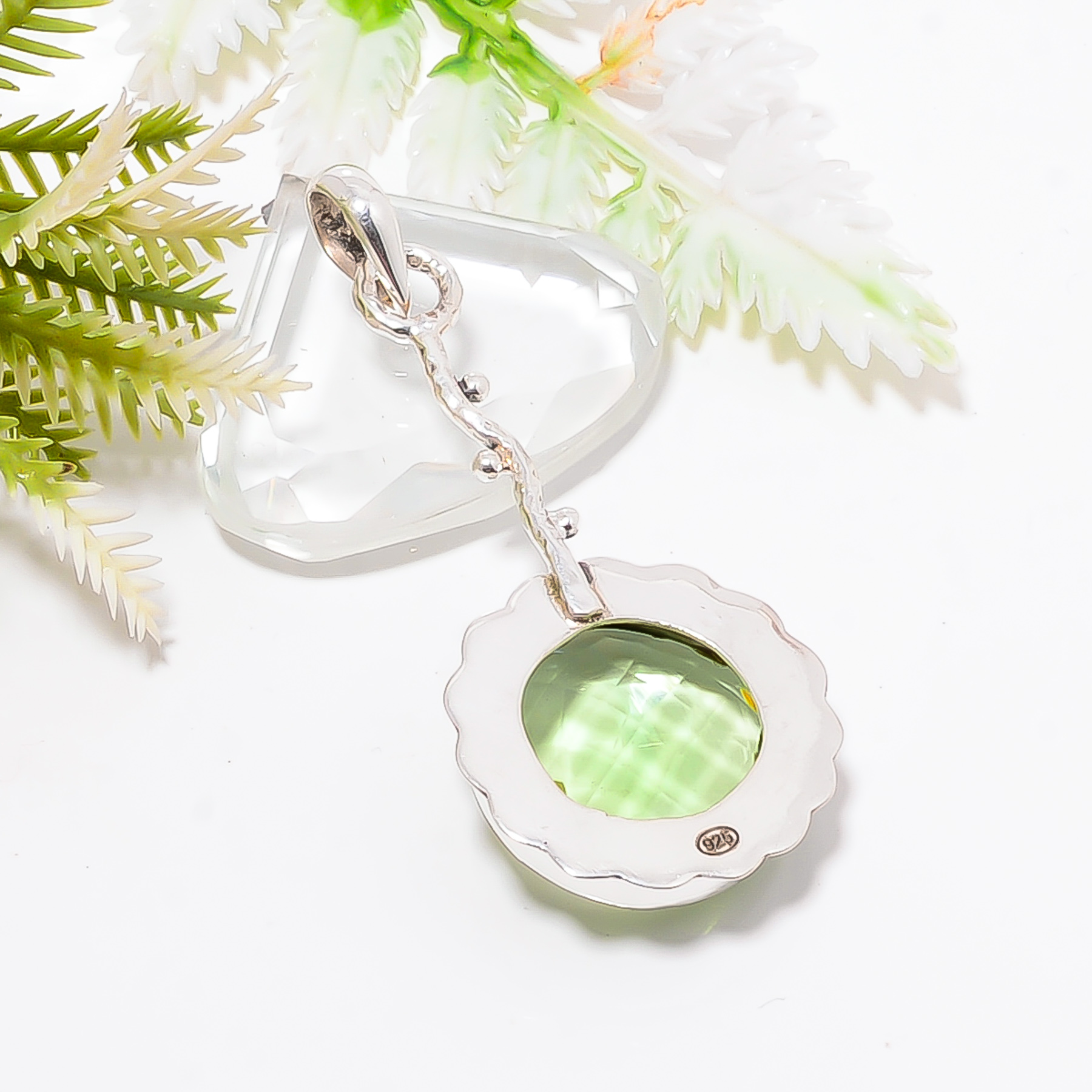 Green Amethyst - Simulated 925 Solid Sterling Silver Pendant