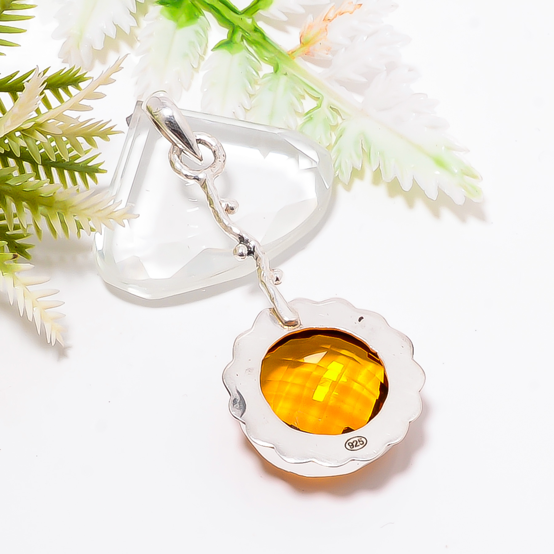 Citrine - Simulated 925 Solid Sterling Silver Pendant