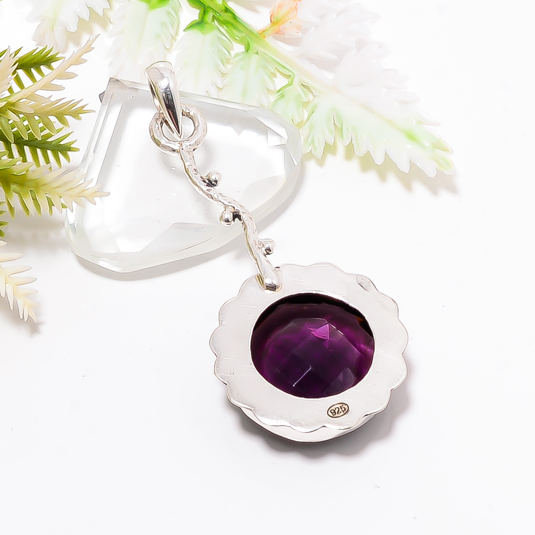 Purple Amethyst - Simulated 925 Solid Sterling Silver Pendant