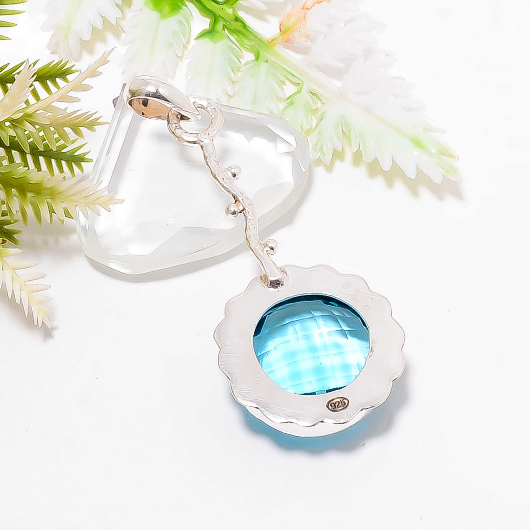 Blue Topaz - Simulated 925 Solid Sterling Silver Pendant