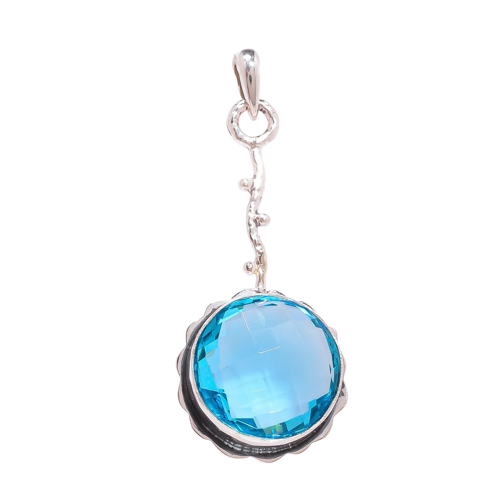 Blue Topaz - Simulated 925 Solid Sterling Silver Pendant