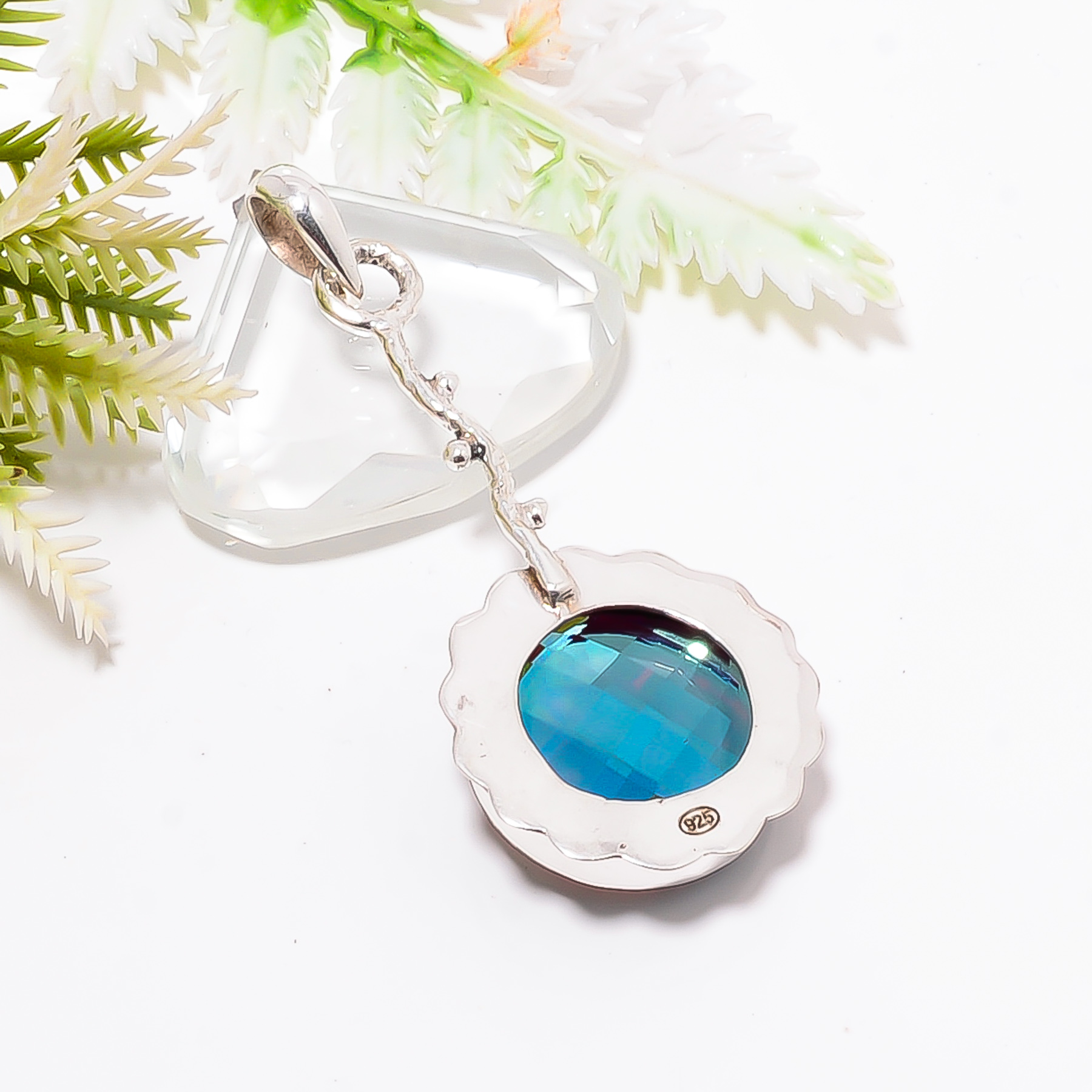 Black Rainbow Mystic Fire Topaz - Simulated 925 Solid Sterling Silver Pendant