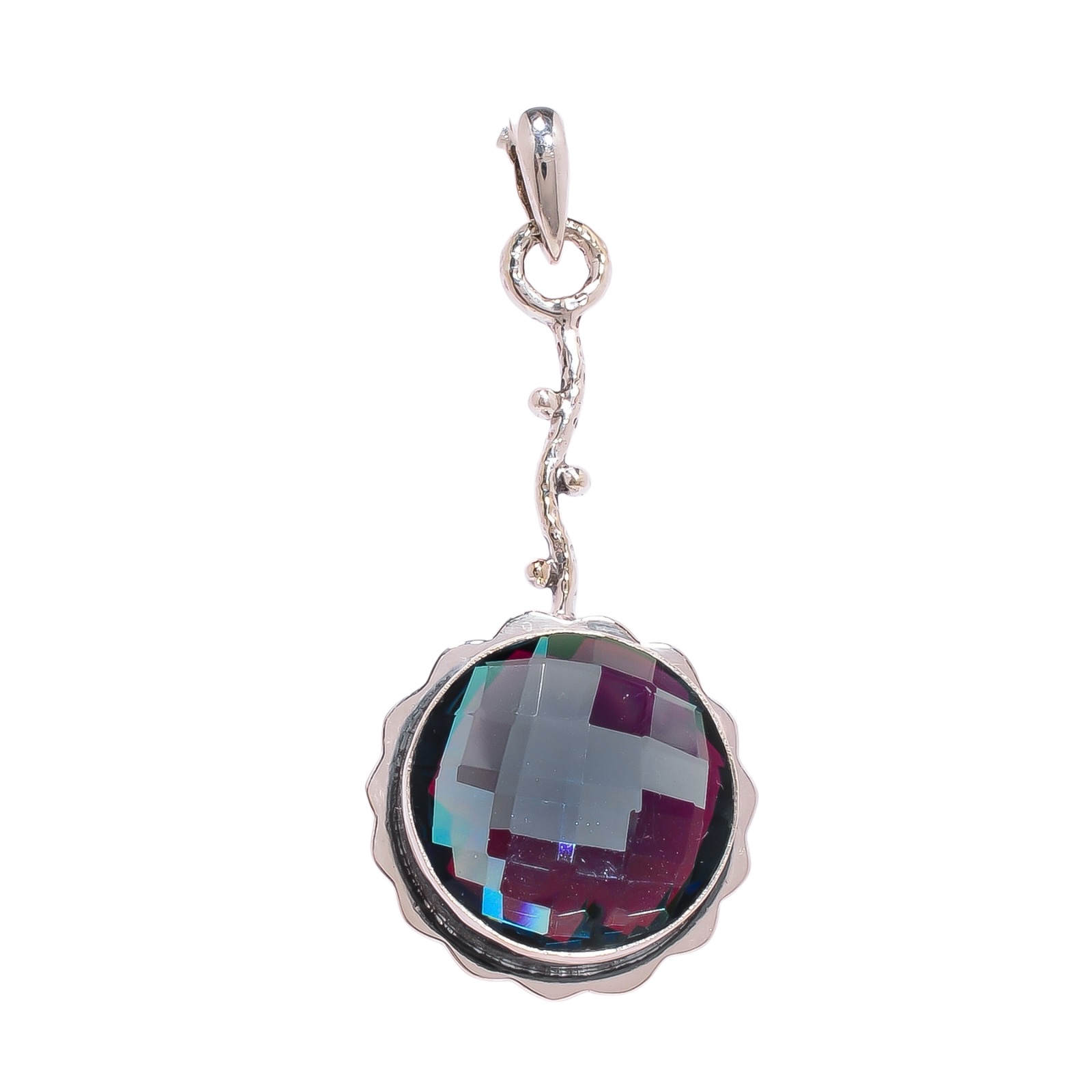 Black Rainbow Mystic Fire Topaz - Simulated 925 Solid Sterling Silver Pendant