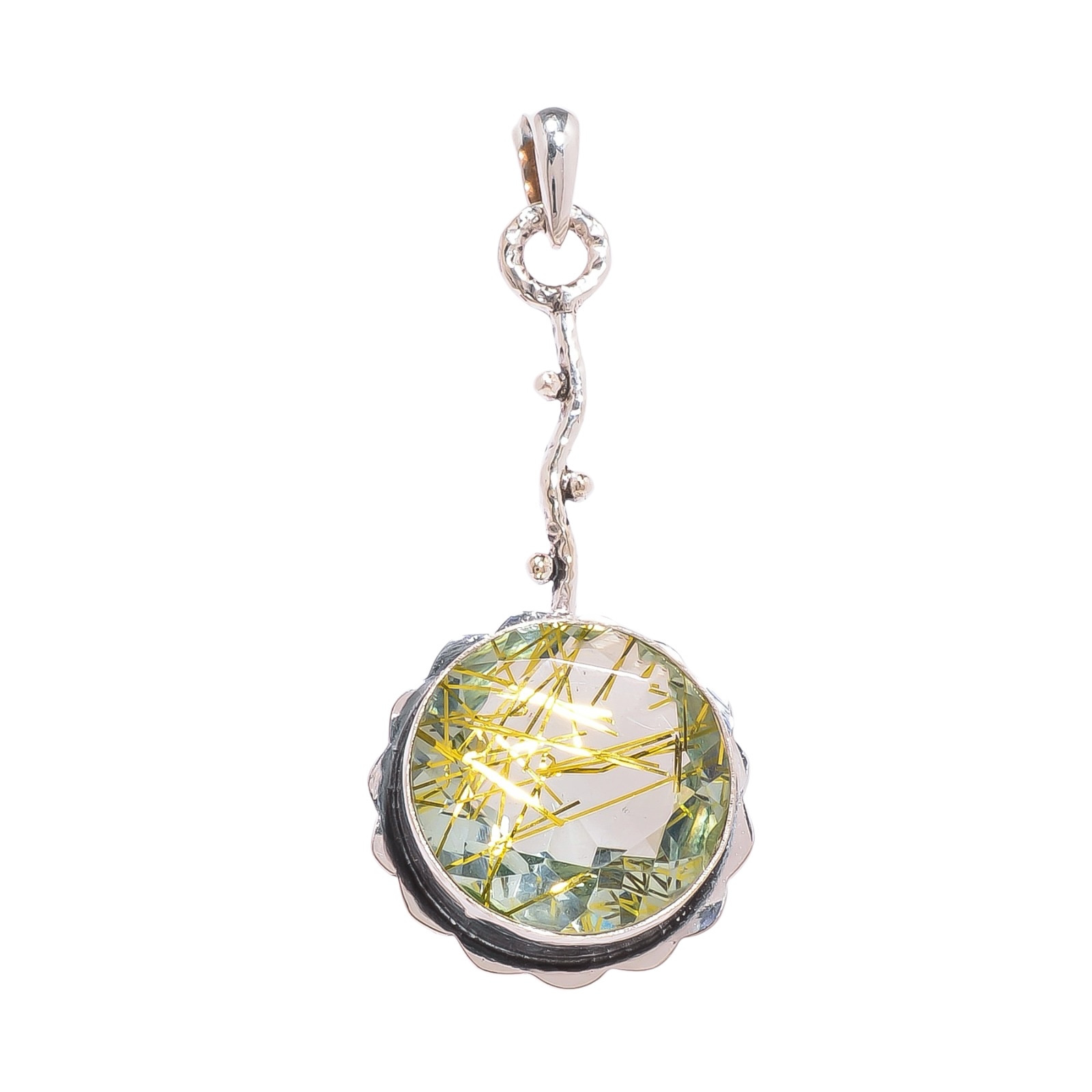 Golden Rutilated Quartz - Simulated 925 Solid Sterling Silver Pendant