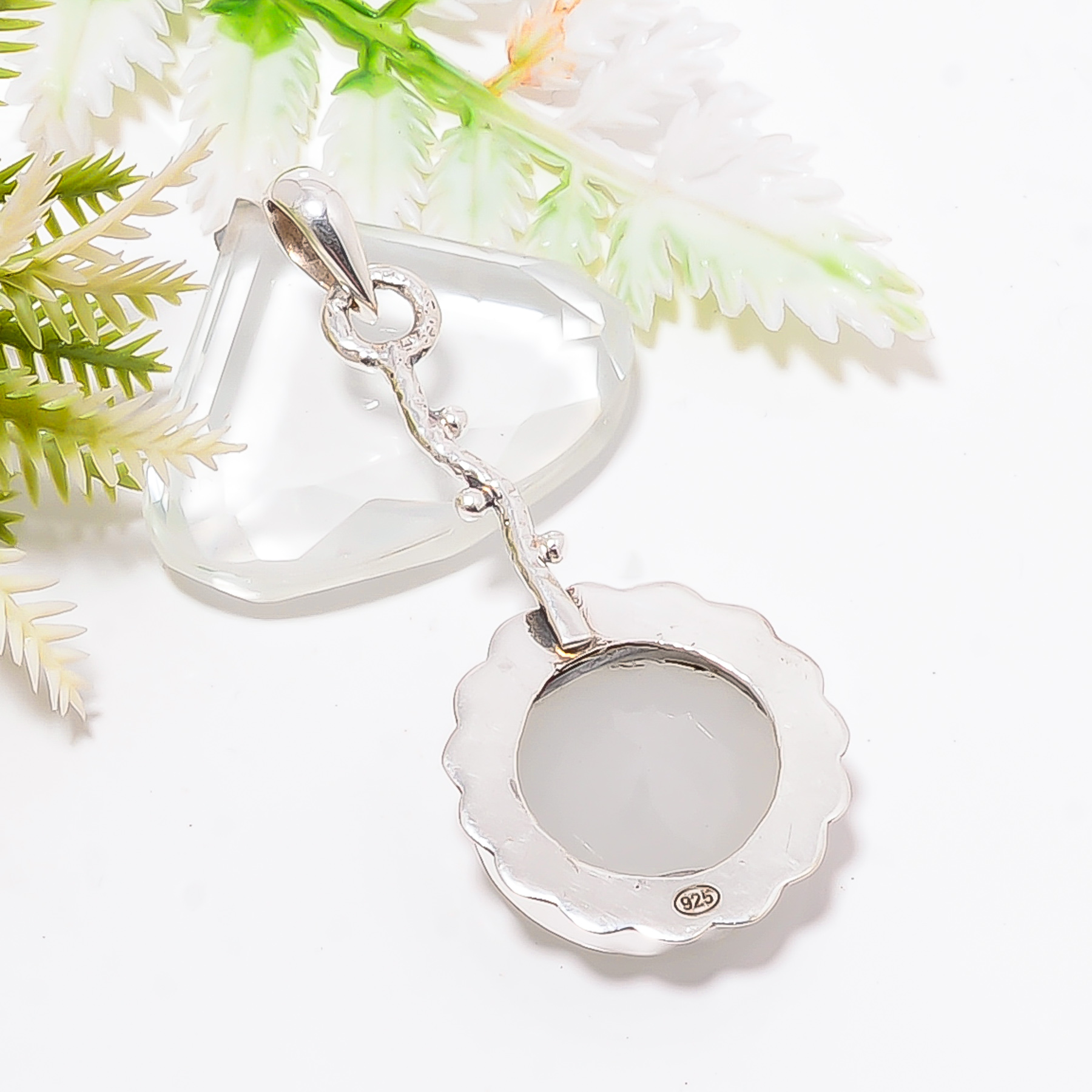Milky Opal - Simulated 925 Solid Sterling Silver Pendant