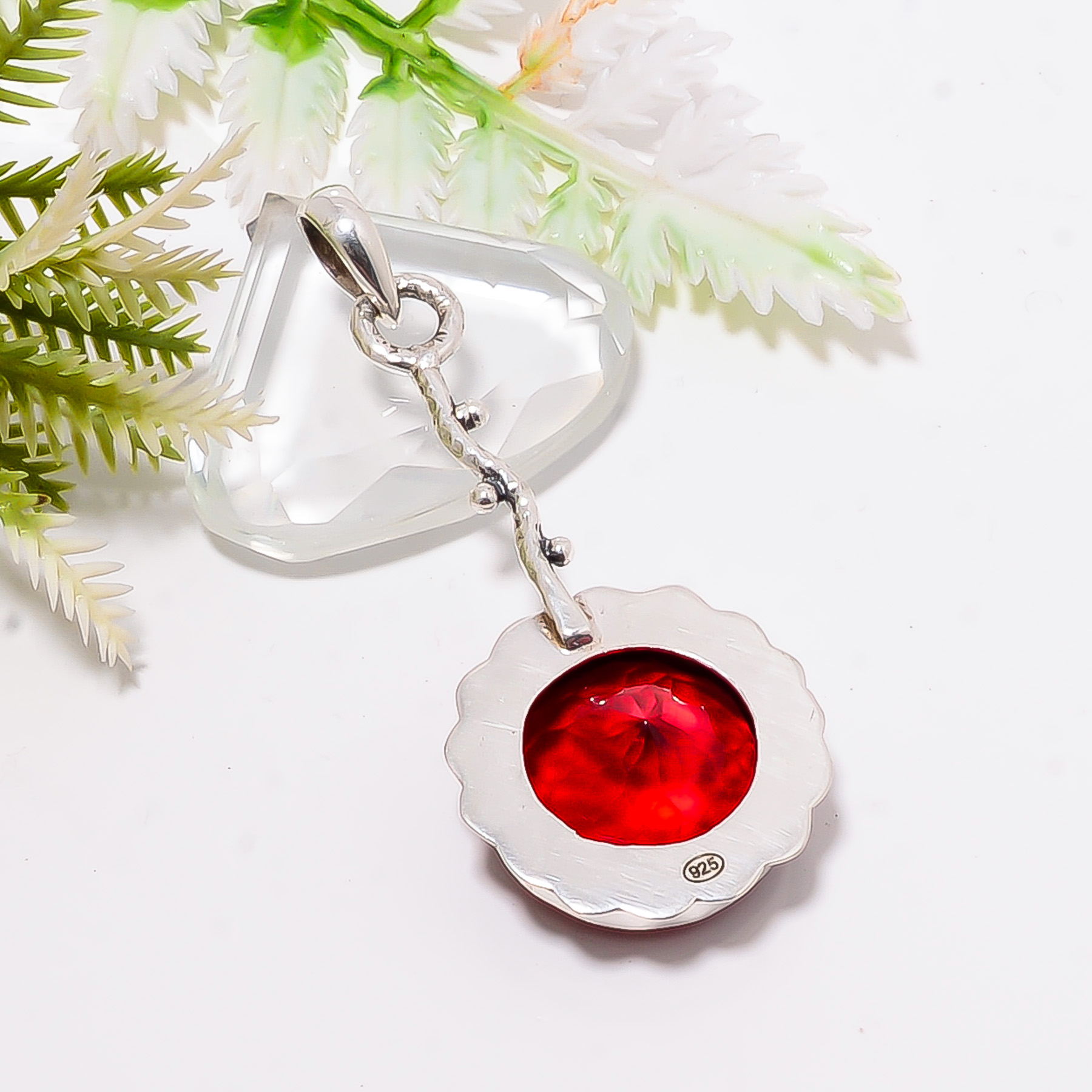 Pink Rubellite Tourmaline - Simulated 925 Solid Sterling Silver Pendant