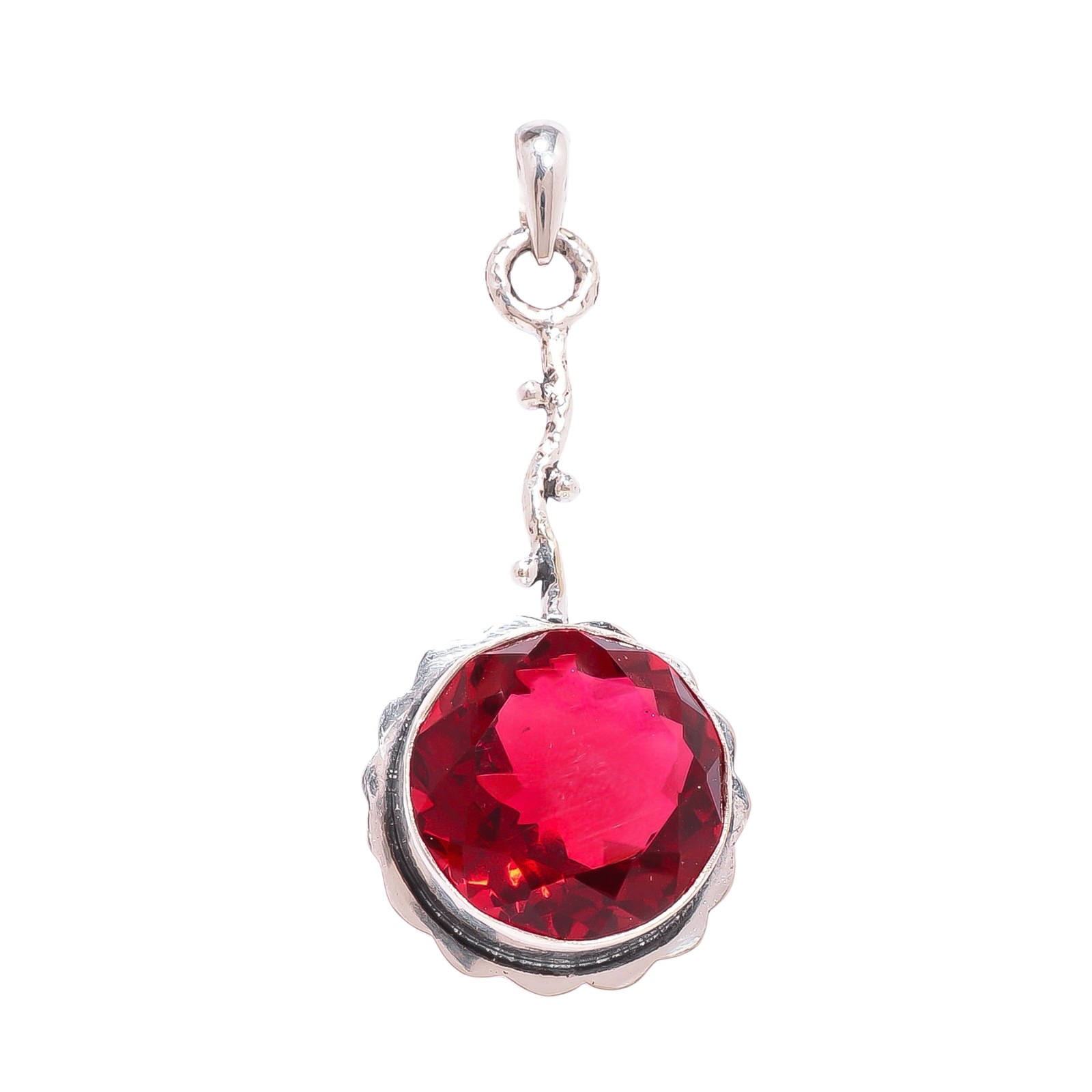 Pink Rubellite Tourmaline - Simulated 925 Solid Sterling Silver Pendant