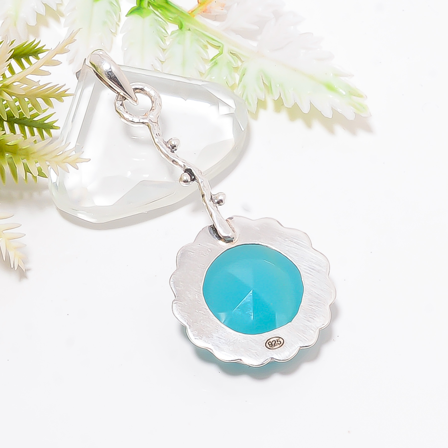 Chalcedony - Simulated 925 Solid Sterling Silver Pendant