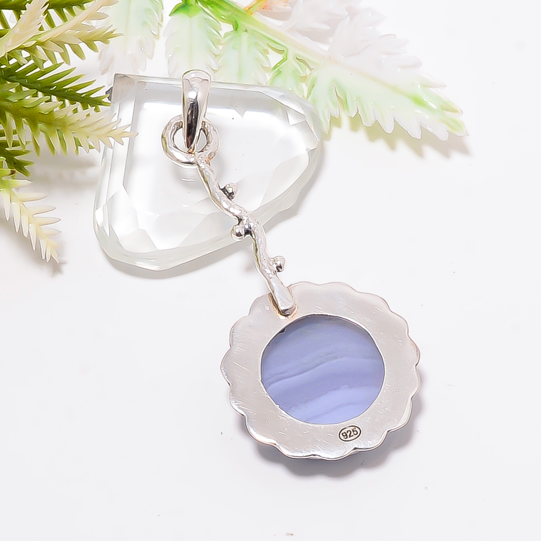 Blue Lace Agate - Namibia 925 Solid Sterling Silver Pendant