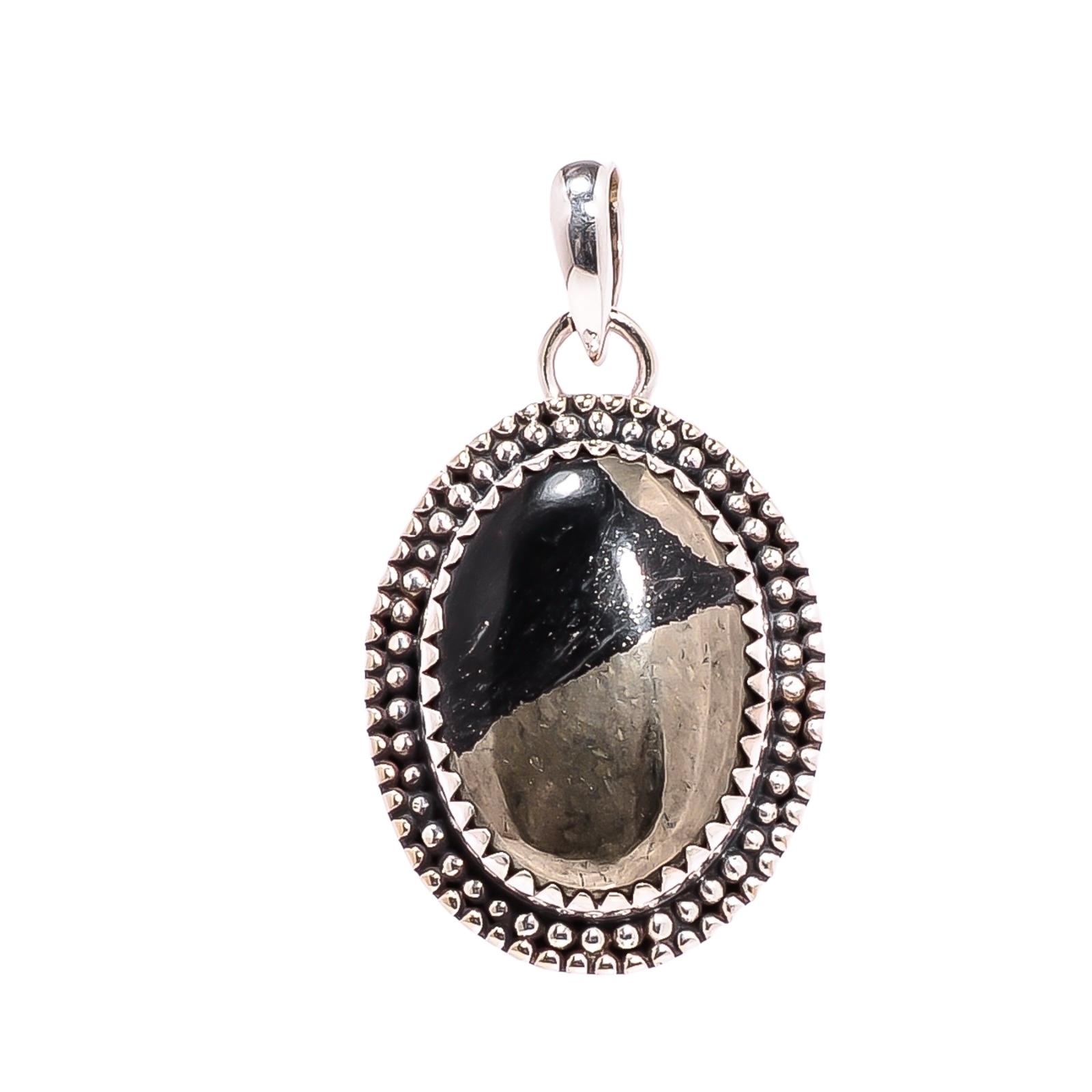 Healer'S Gold Pyrite In Magnetite 925 Solid Sterling Silver Pendant