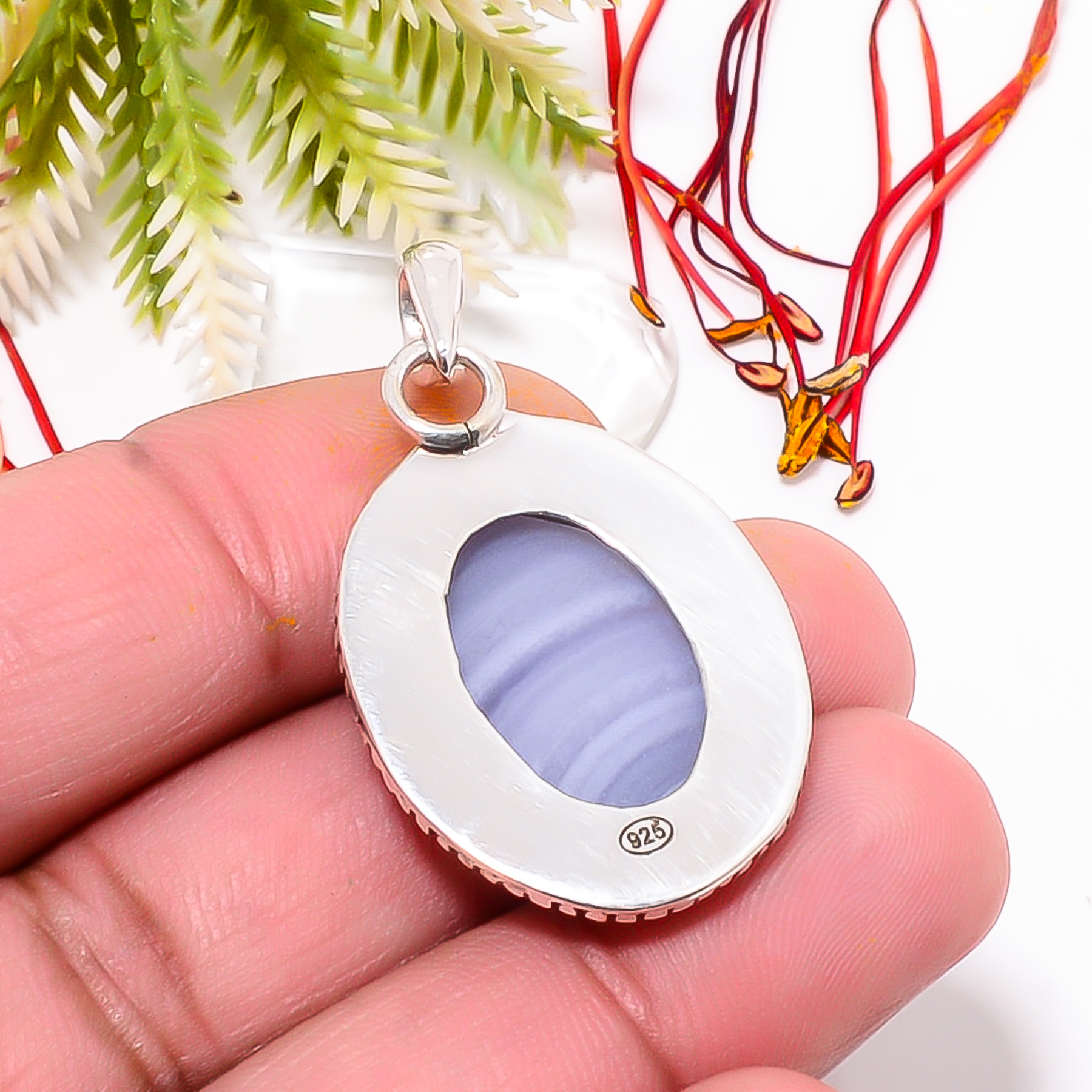Blue Lace Agate - Namibia 925 Solid Sterling Silver Pendant