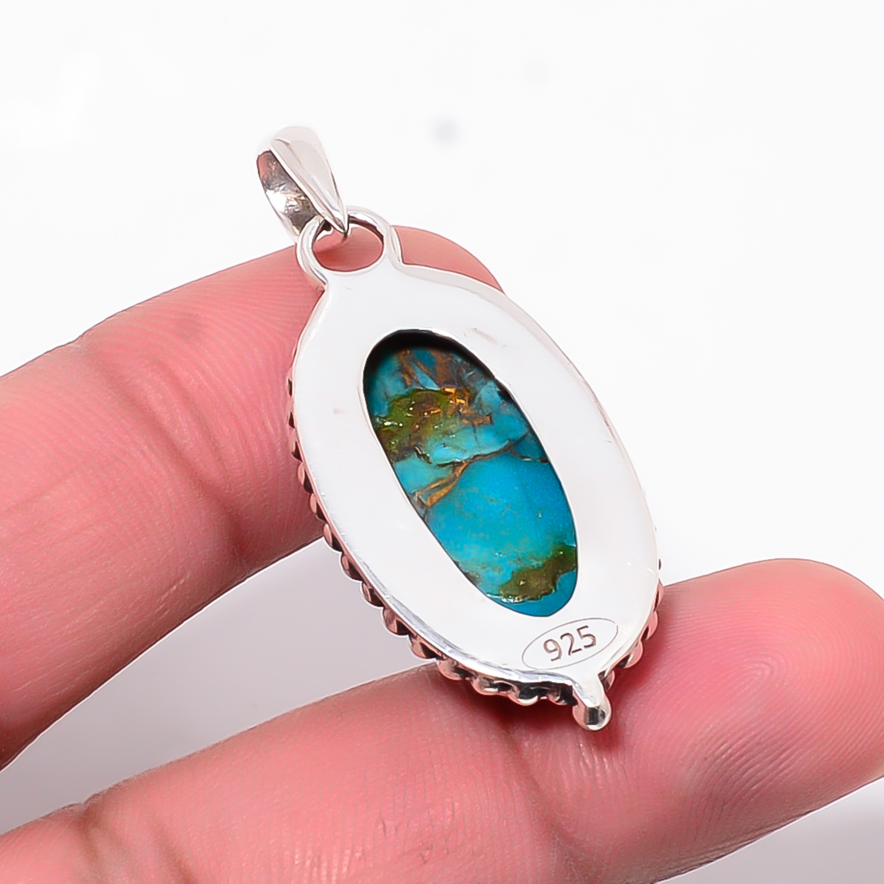 Copper Blue Turquoise 925 Solid Sterling Silver Pendant