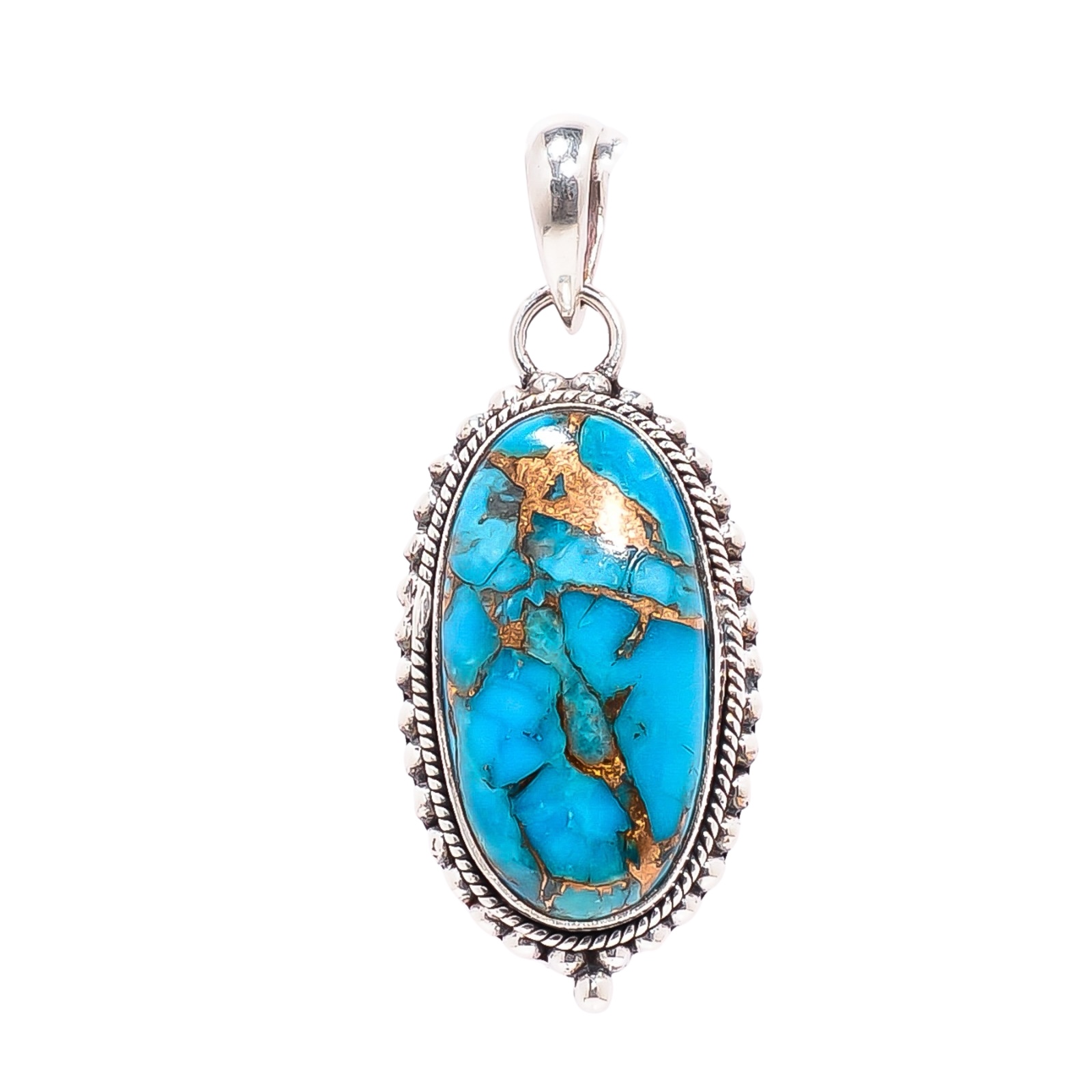 Copper Blue Turquoise 925 Solid Sterling Silver Pendant
