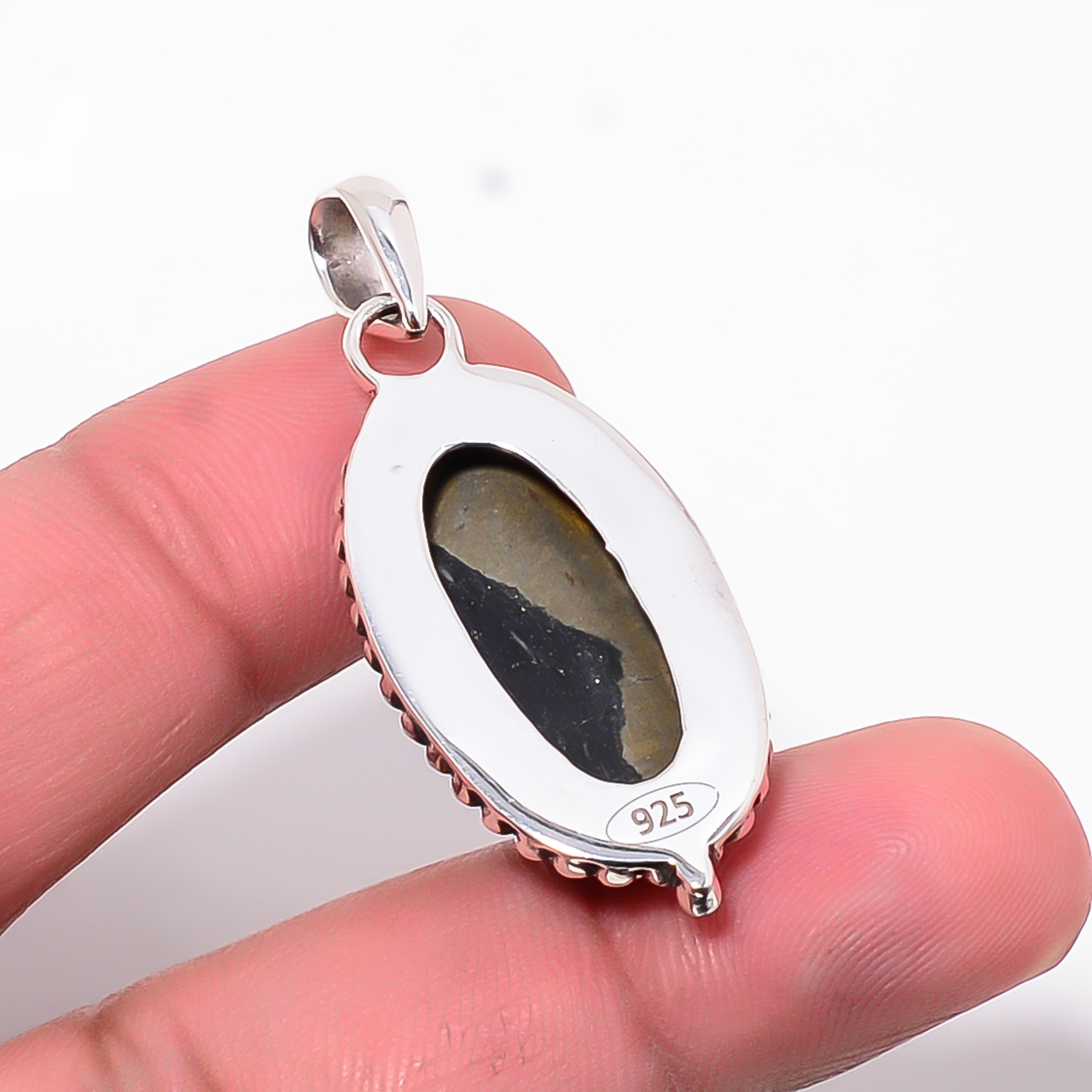 Healer'S Gold Pyrite In Magnetite 925 Solid Sterling Silver Pendant
