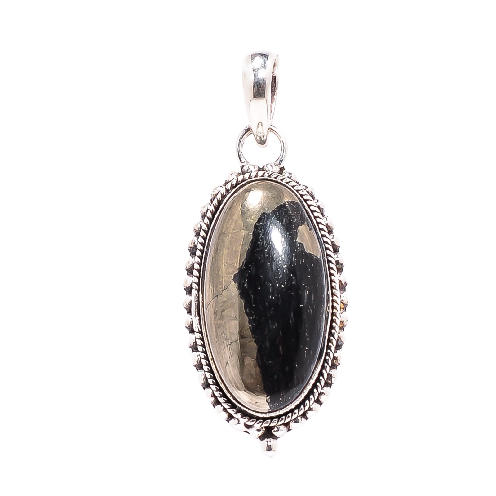 Healer'S Gold Pyrite In Magnetite 925 Solid Sterling Silver Pendant