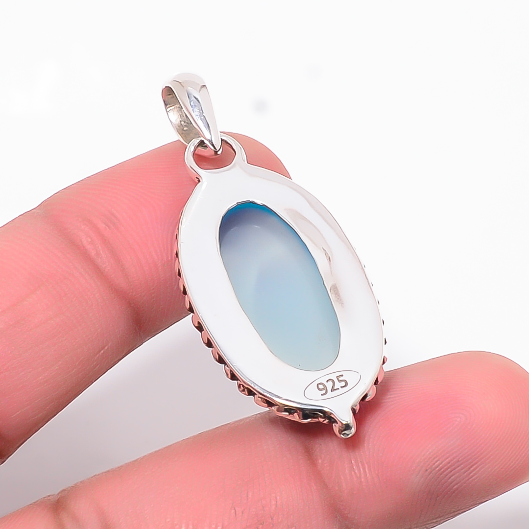 Blue Chalcedony - Brazil 925 Solid Sterling Silver Pendant