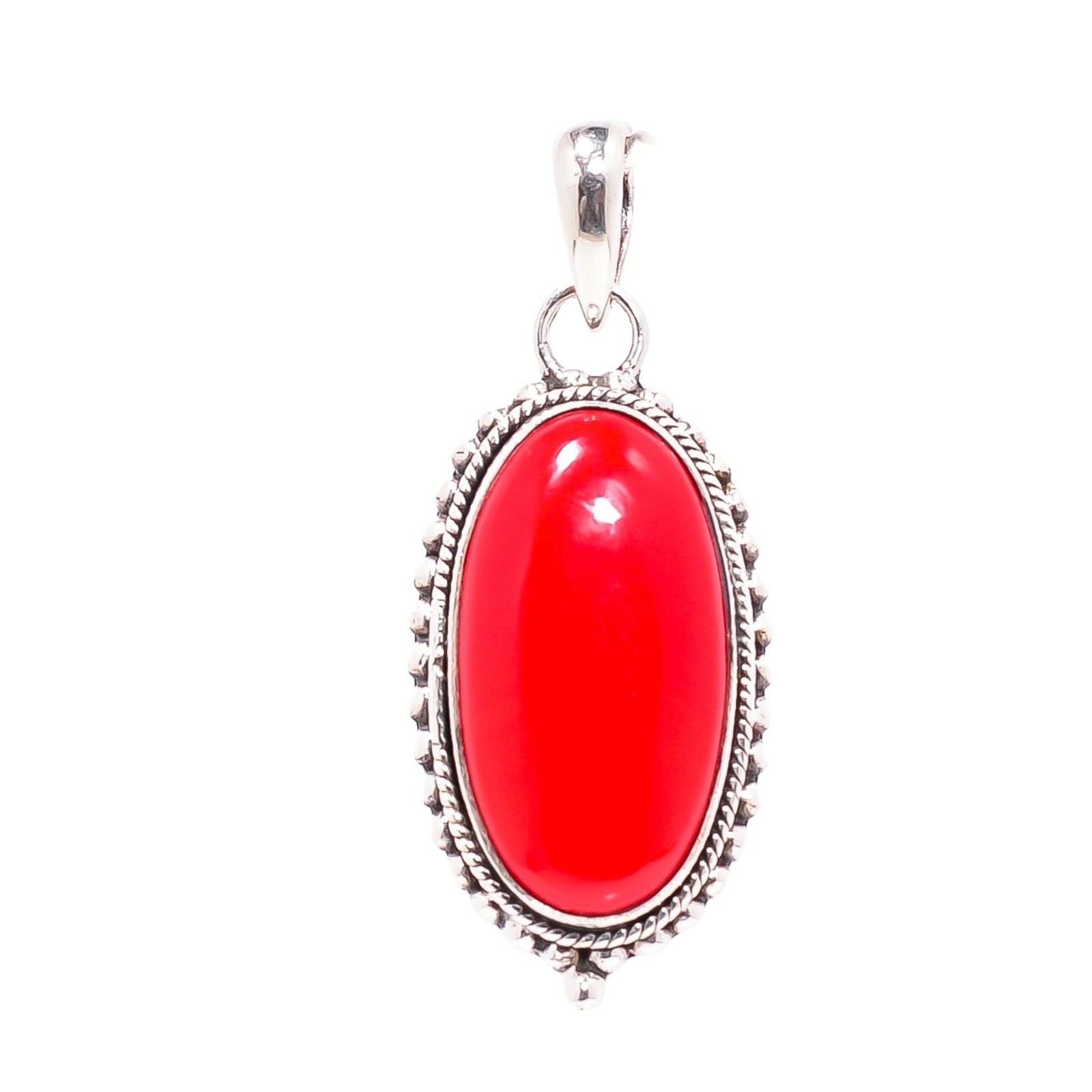 Red Coral - Simulated 925 Solid Sterling Silver Pendant