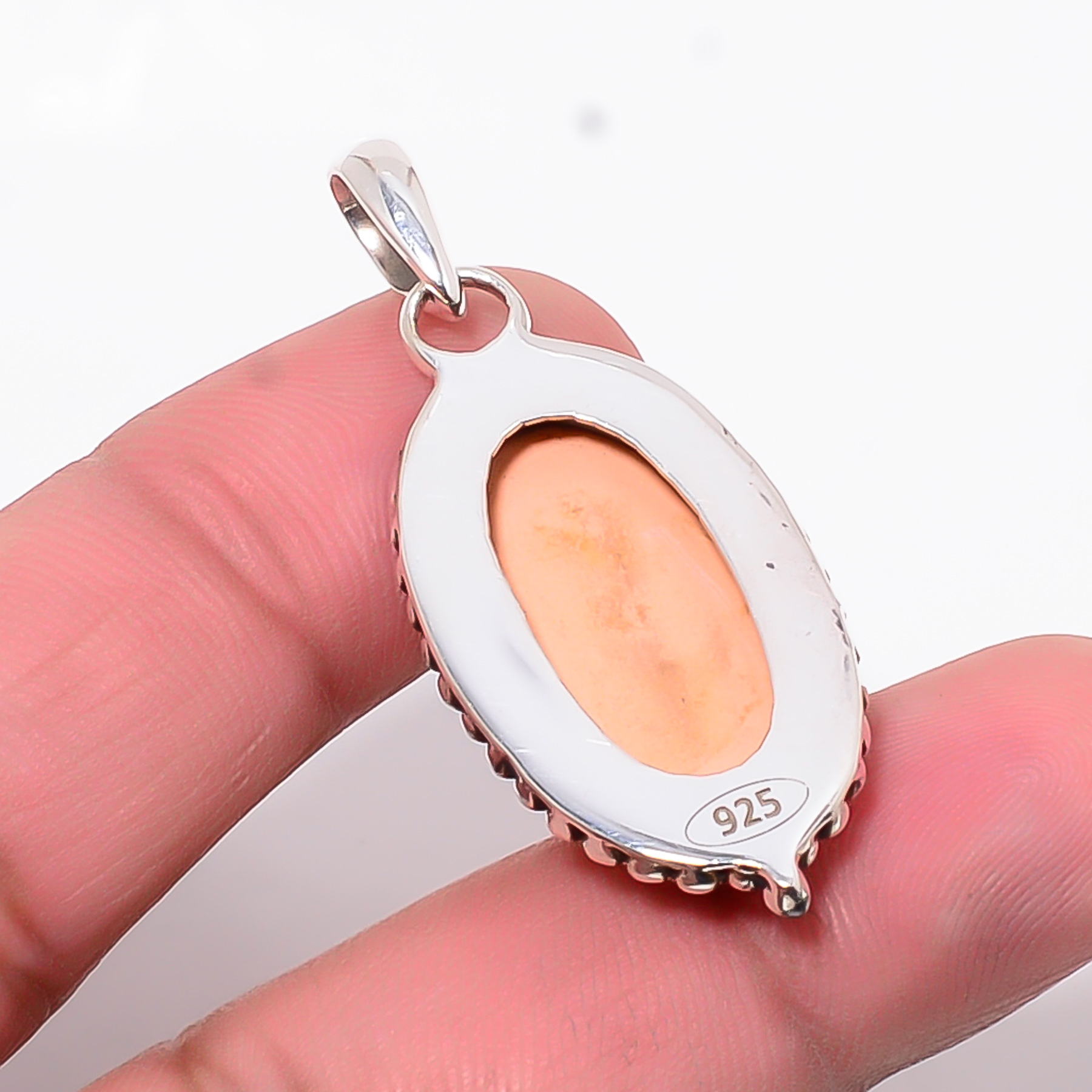 Pink Opal - Simulated 925 Solid Sterling Silver Pendant