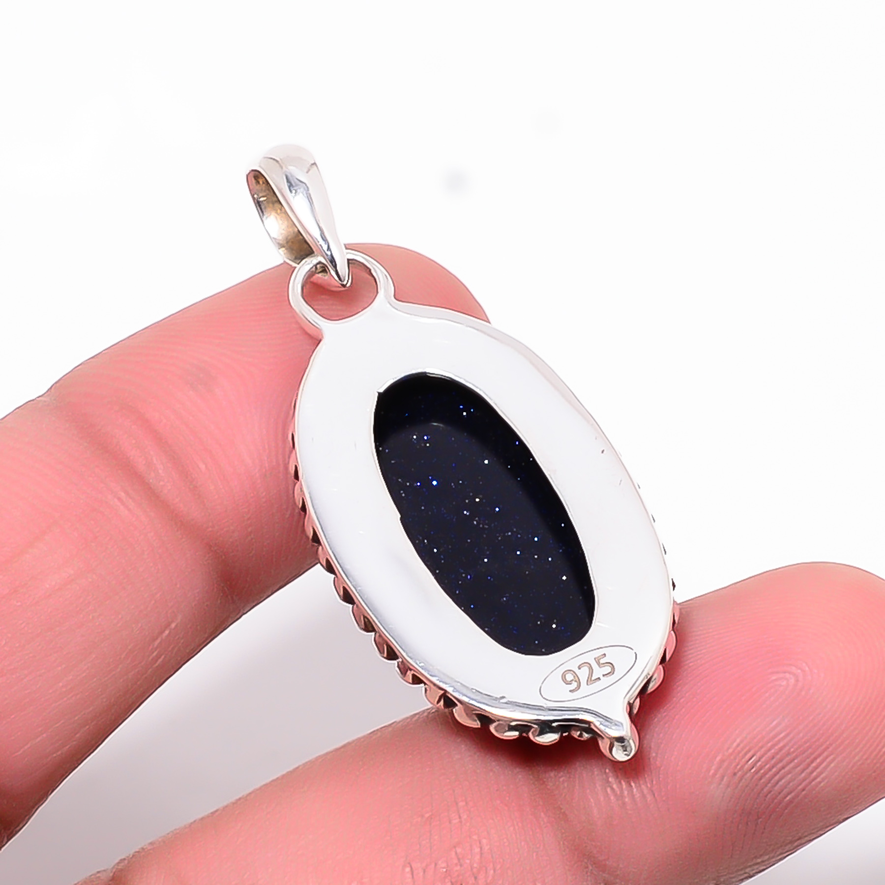 Blue Sunstone - Simulated 925 Solid Sterling Silver Pendant