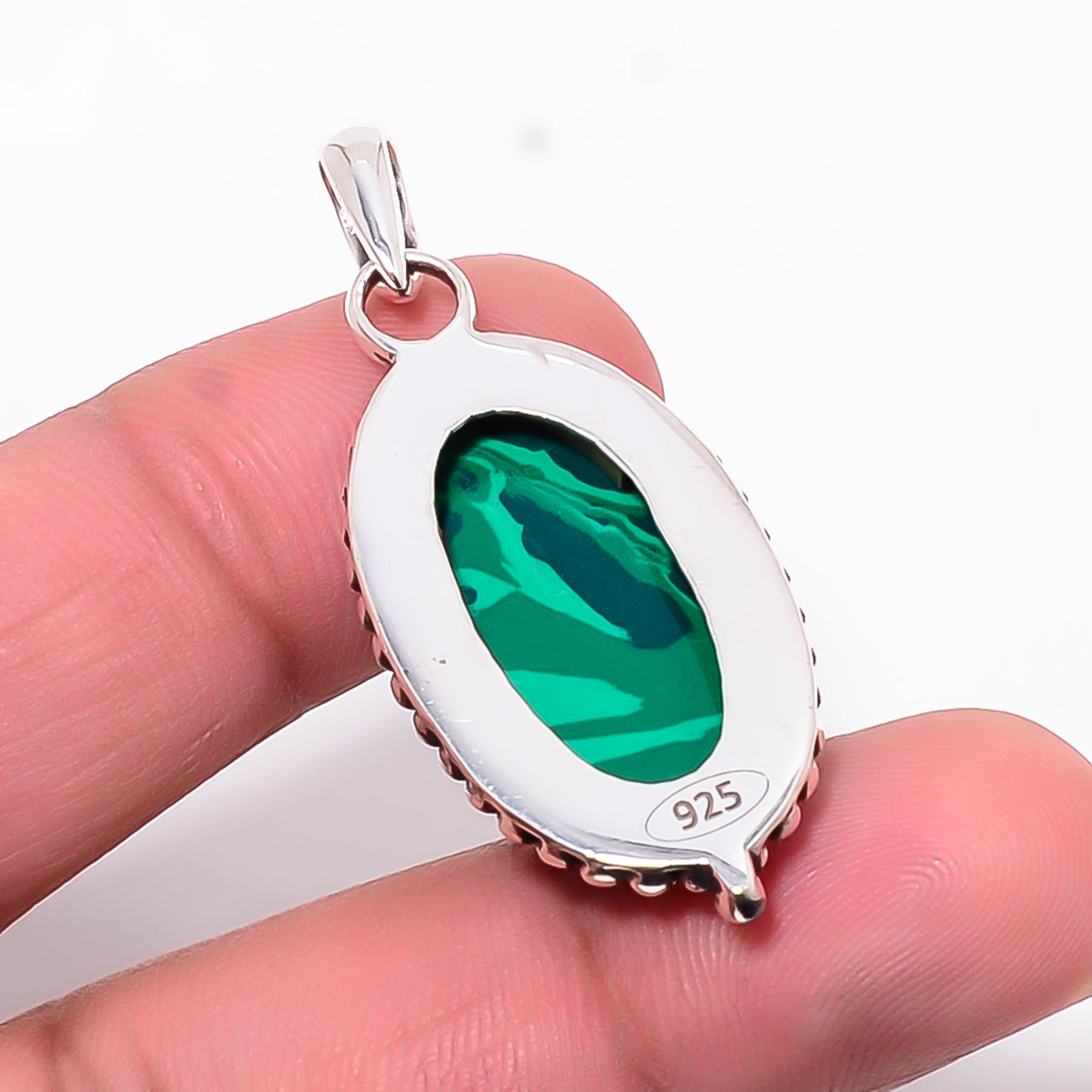 Malachite - Simulated 925 Solid Sterling Silver Pendant