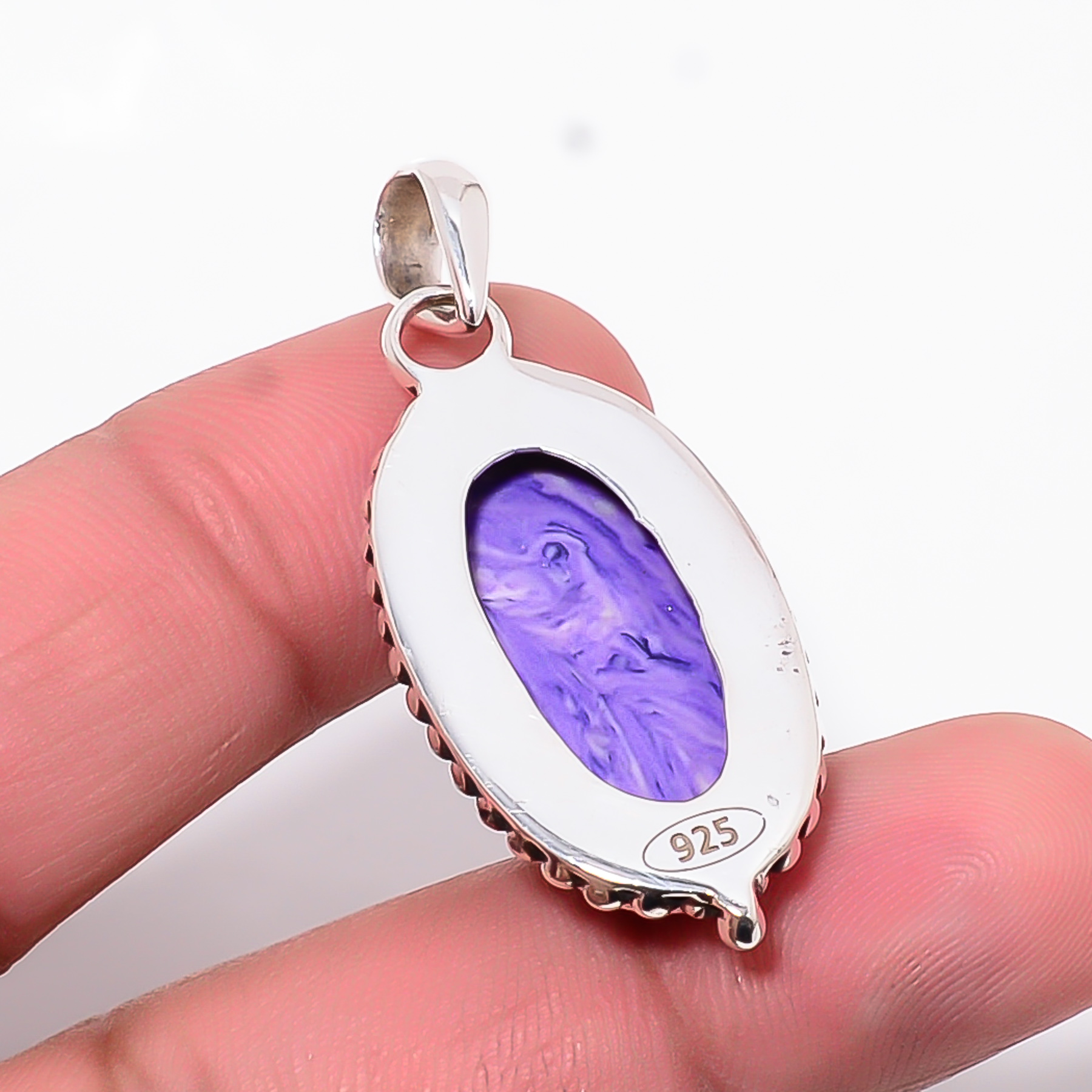 Purple Charoite - Simulated 925 Solid Sterling Silver Pendant