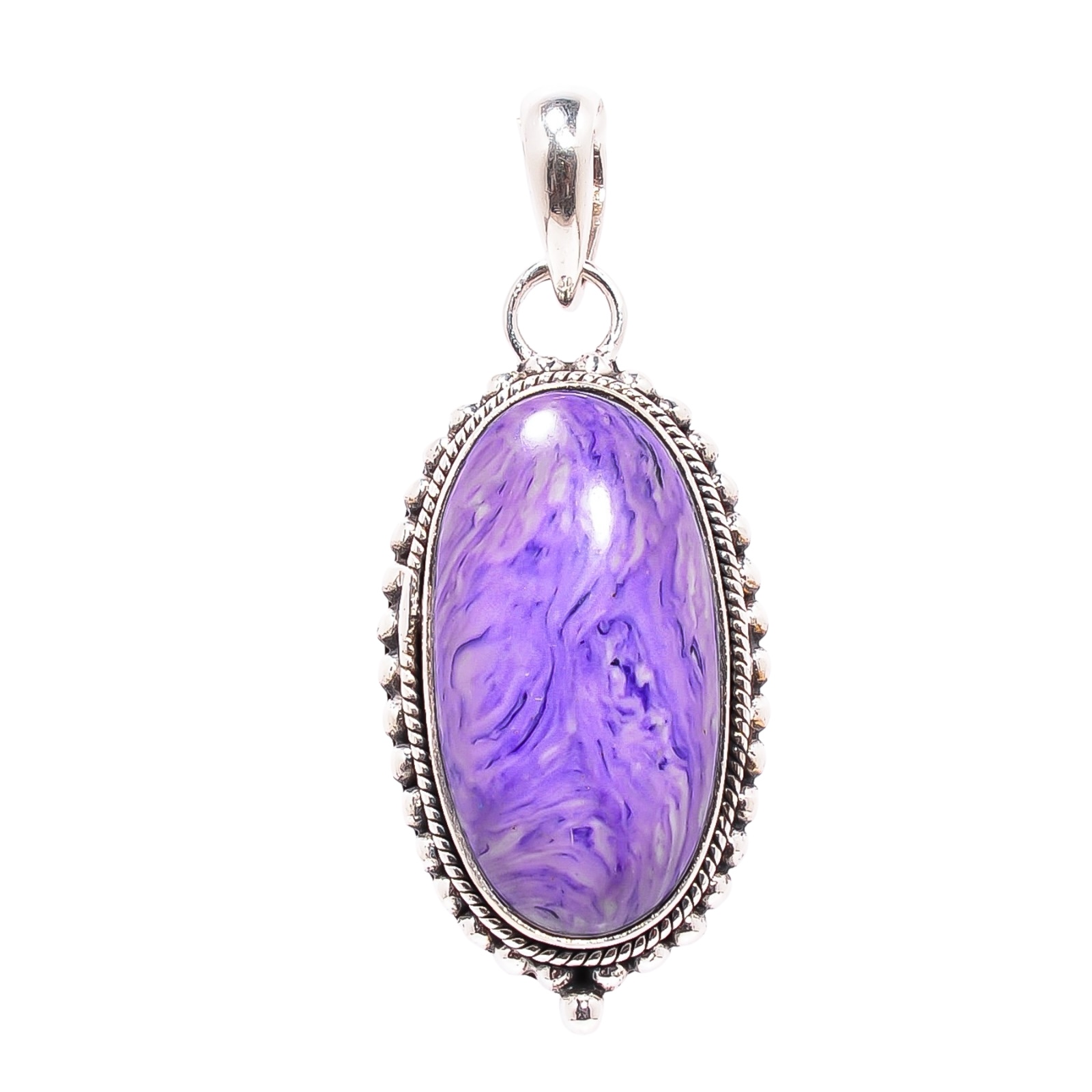 Purple Charoite - Simulated 925 Solid Sterling Silver Pendant