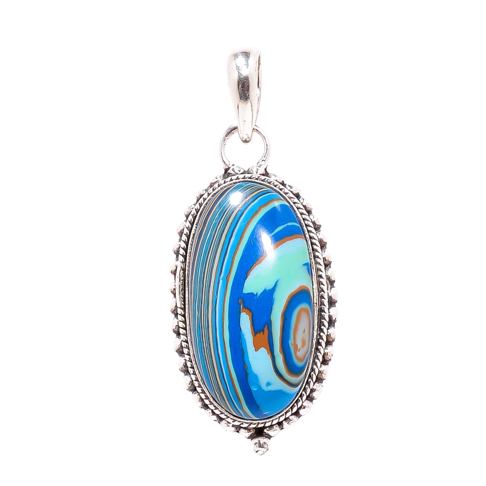 Blue Rainbow Calsilica - Simulated 925 Solid Sterling Silver Pendant
