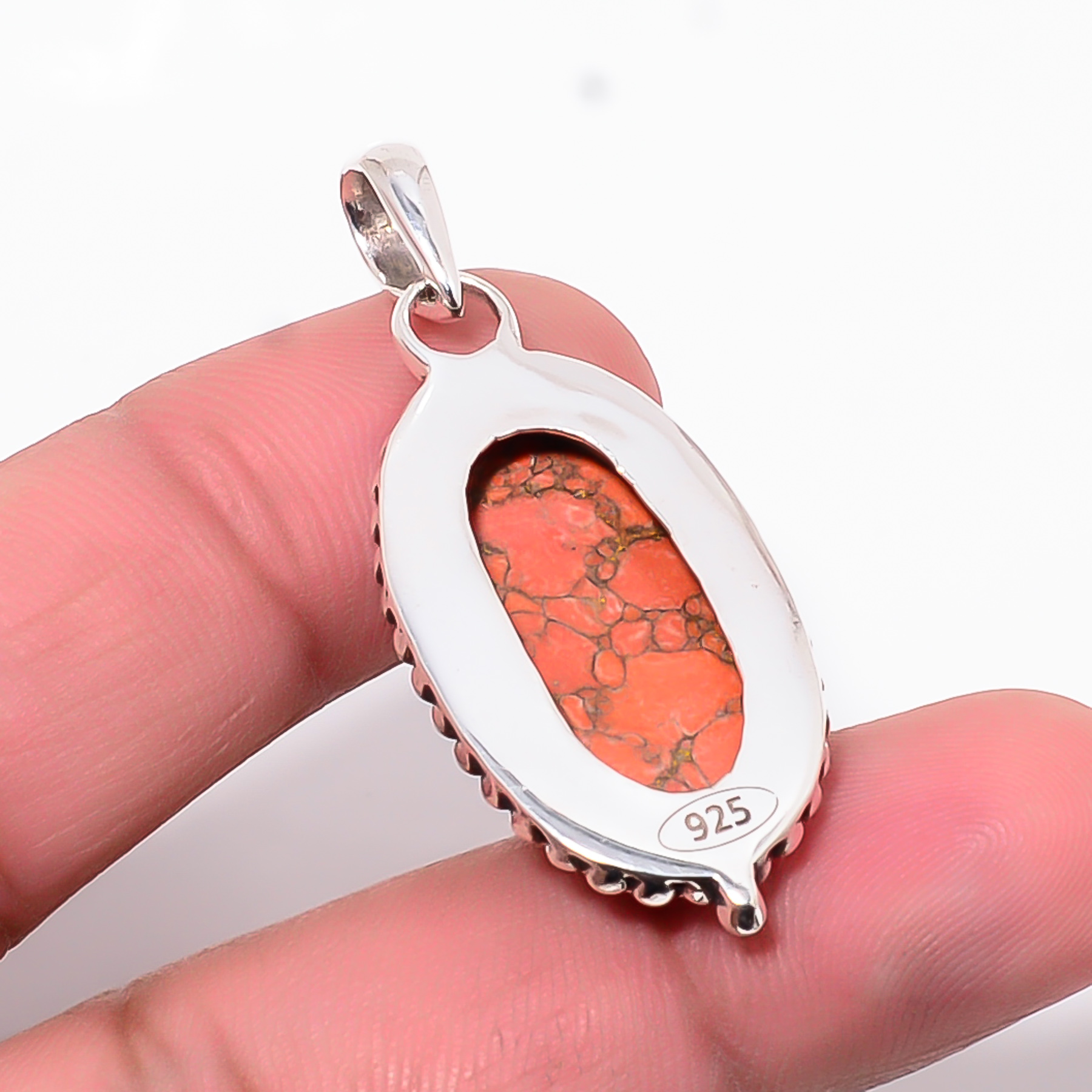 Copper Red Turquoise - Simulated 925 Solid Sterling Silver Pendant