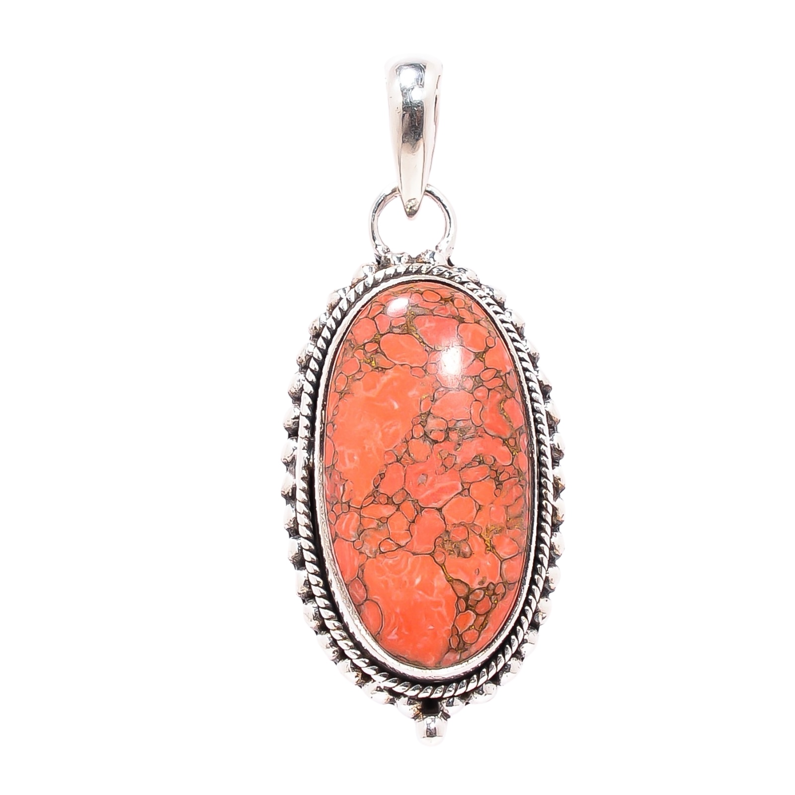 Copper Red Turquoise - Simulated 925 Solid Sterling Silver Pendant