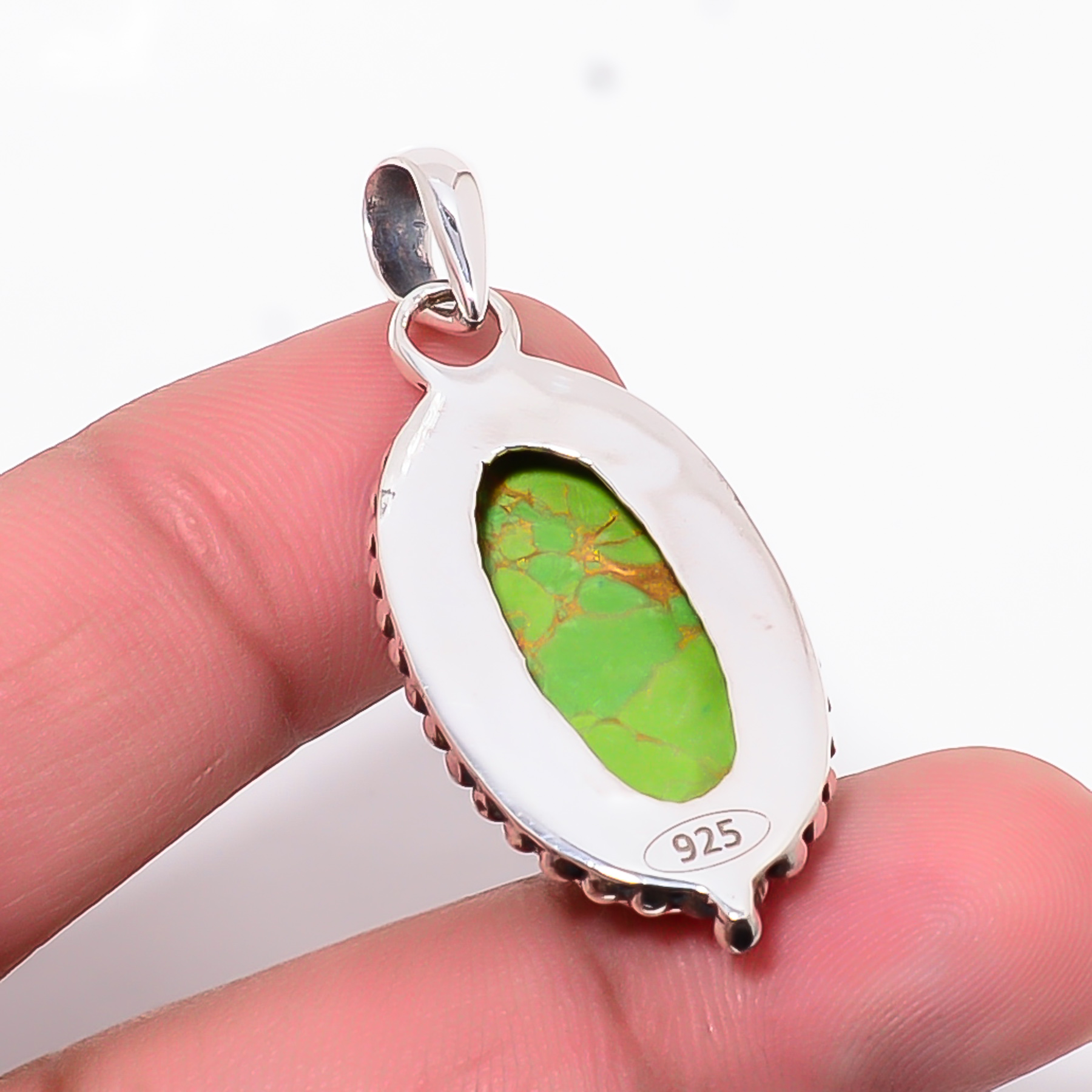 Copper Green Turquoise - Simulated 925 Solid Sterling Silver Pendant