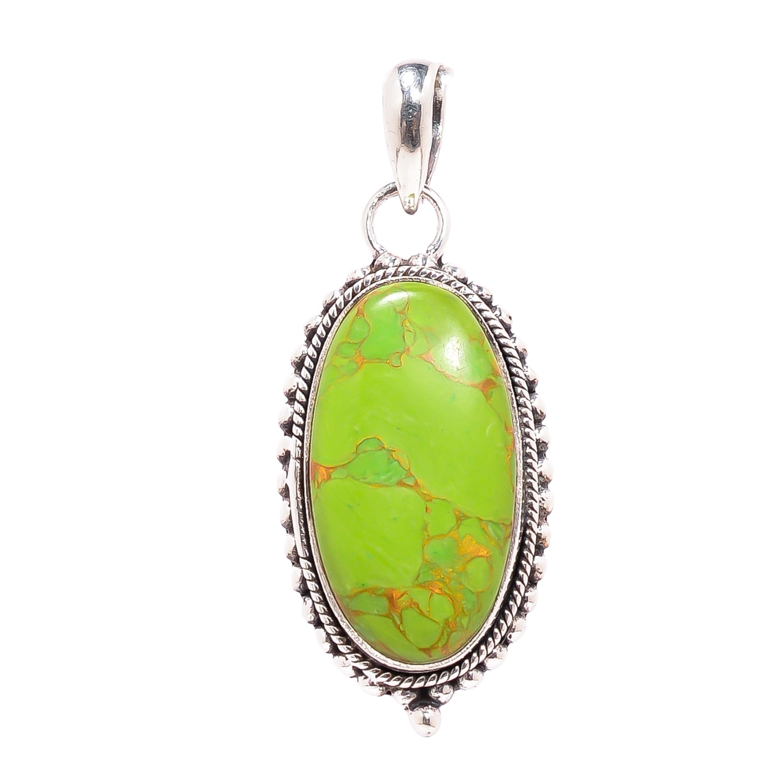 Copper Green Turquoise - Simulated 925 Solid Sterling Silver Pendant
