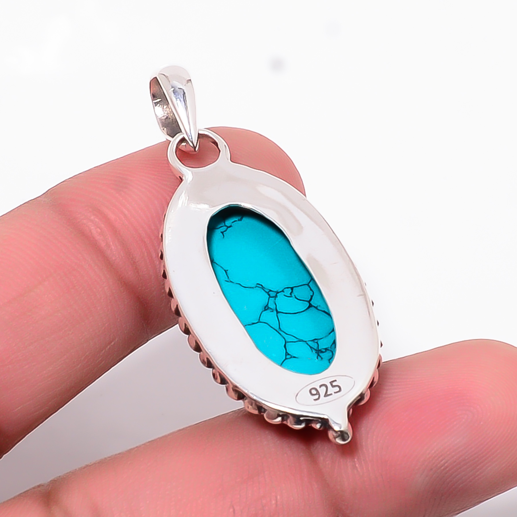 Santa Rosa Copper Turquoise - Simulated 925 Solid Sterling Silver Pendant