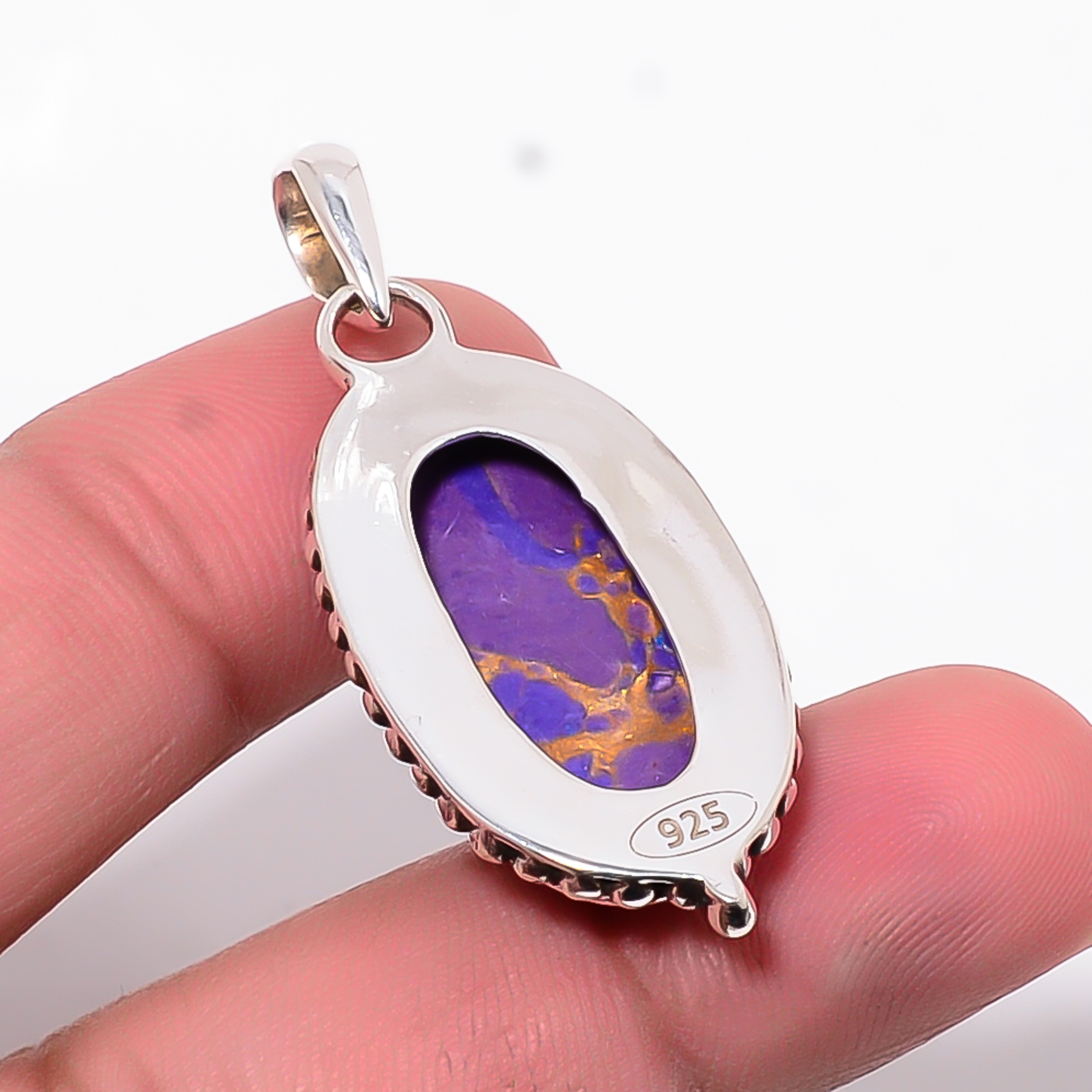 Copper Purple Turquoise - Simulated 925 Solid Sterling Silver Pendant
