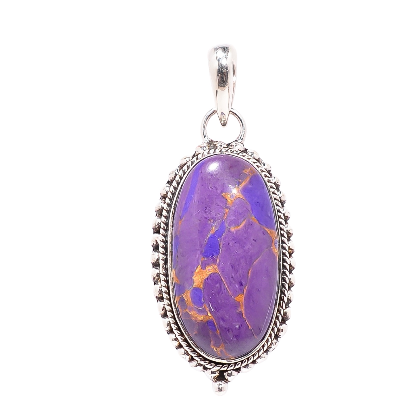 Copper Purple Turquoise - Simulated 925 Solid Sterling Silver Pendant