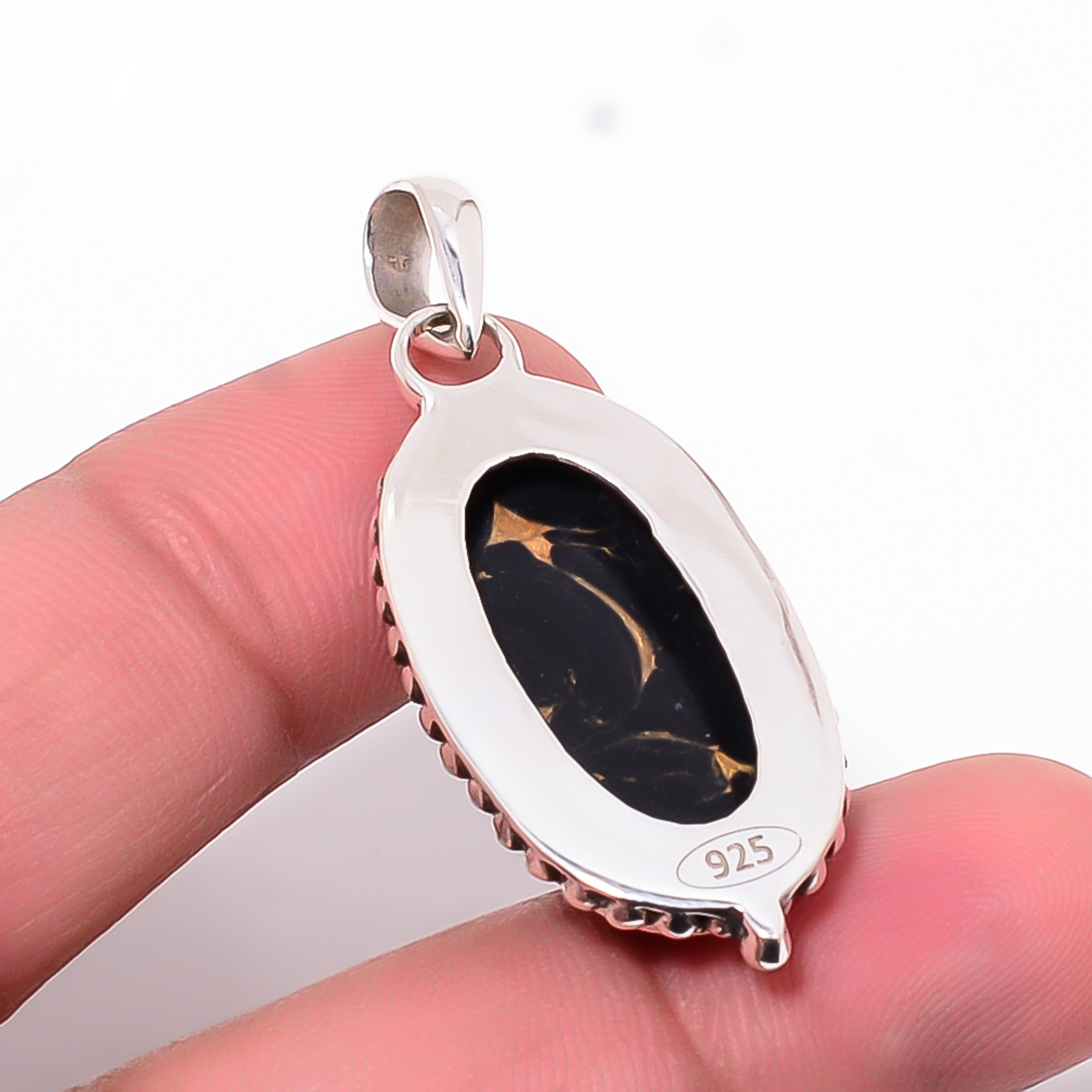 Copper Black Turquoise - Simulated 925 Solid Sterling Silver Pendant