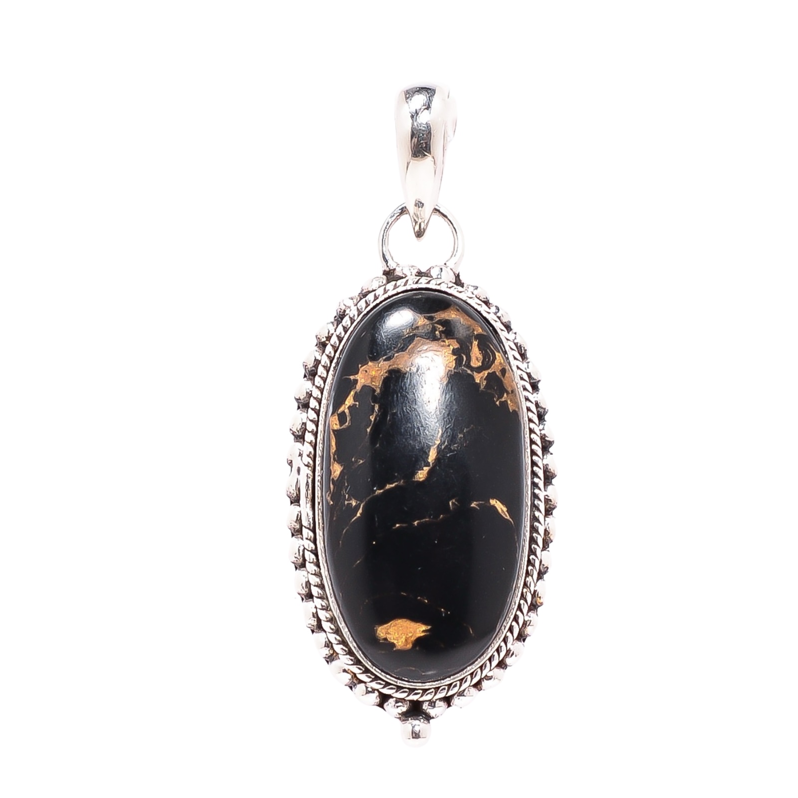 Copper Black Turquoise - Simulated 925 Solid Sterling Silver Pendant
