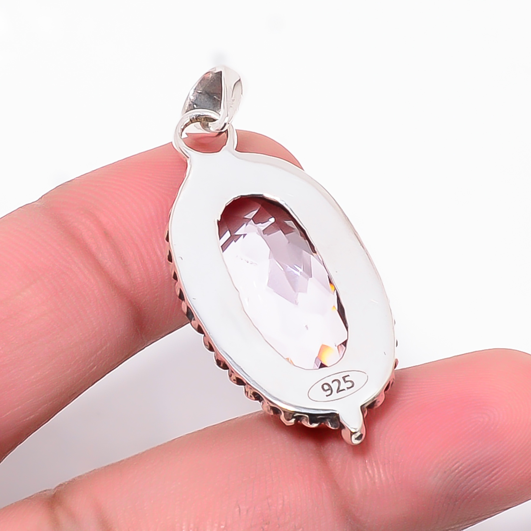 Pink Kunzite - Simulated 925 Solid Sterling Silver Pendant