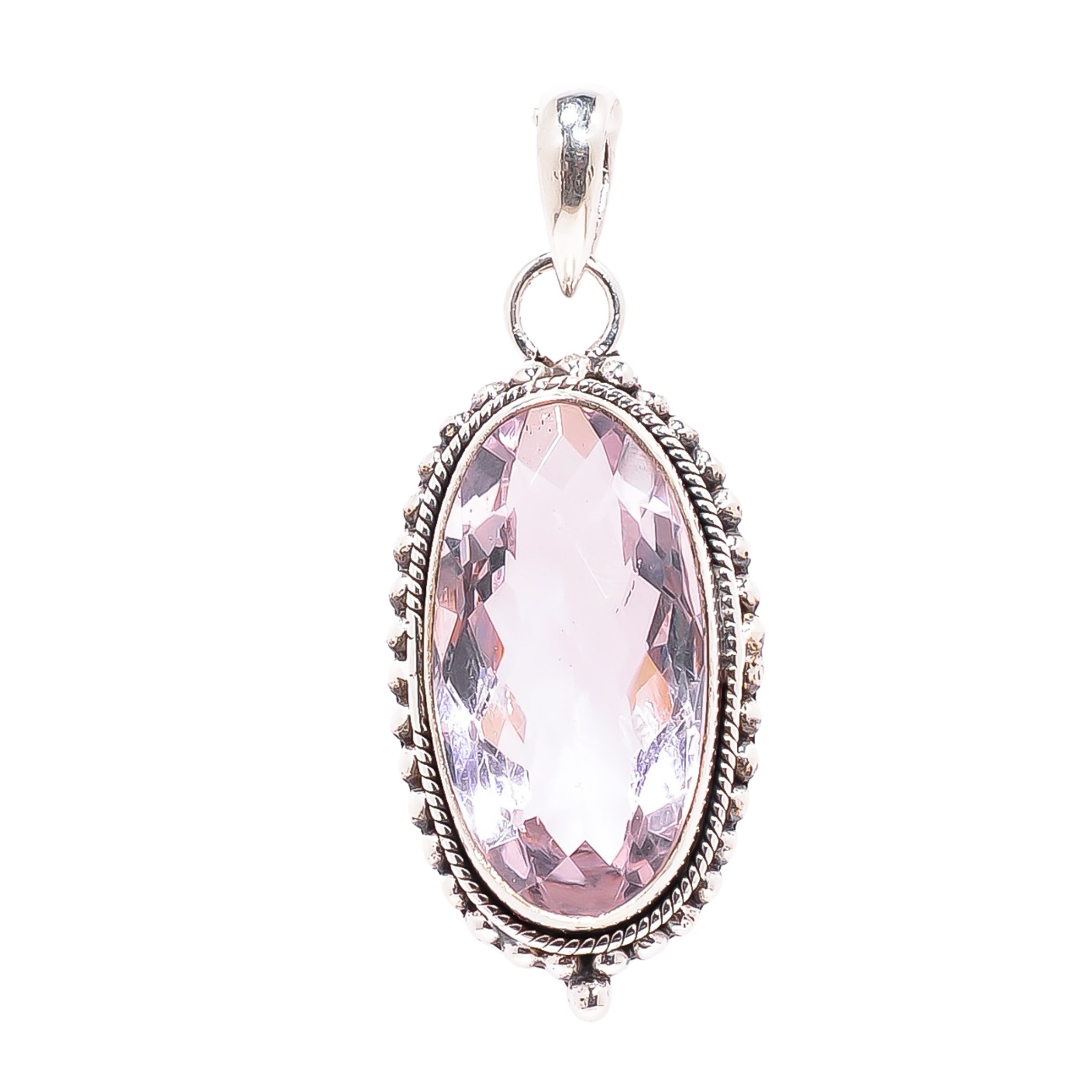 Pink Kunzite - Simulated 925 Solid Sterling Silver Pendant