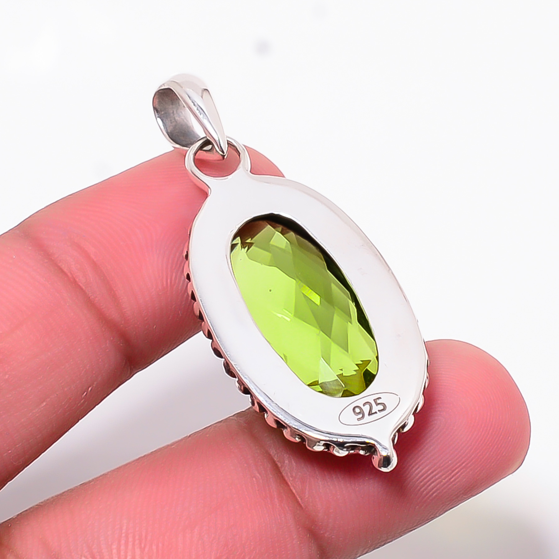 Peridot - Simulated 925 Solid Sterling Silver Pendant
